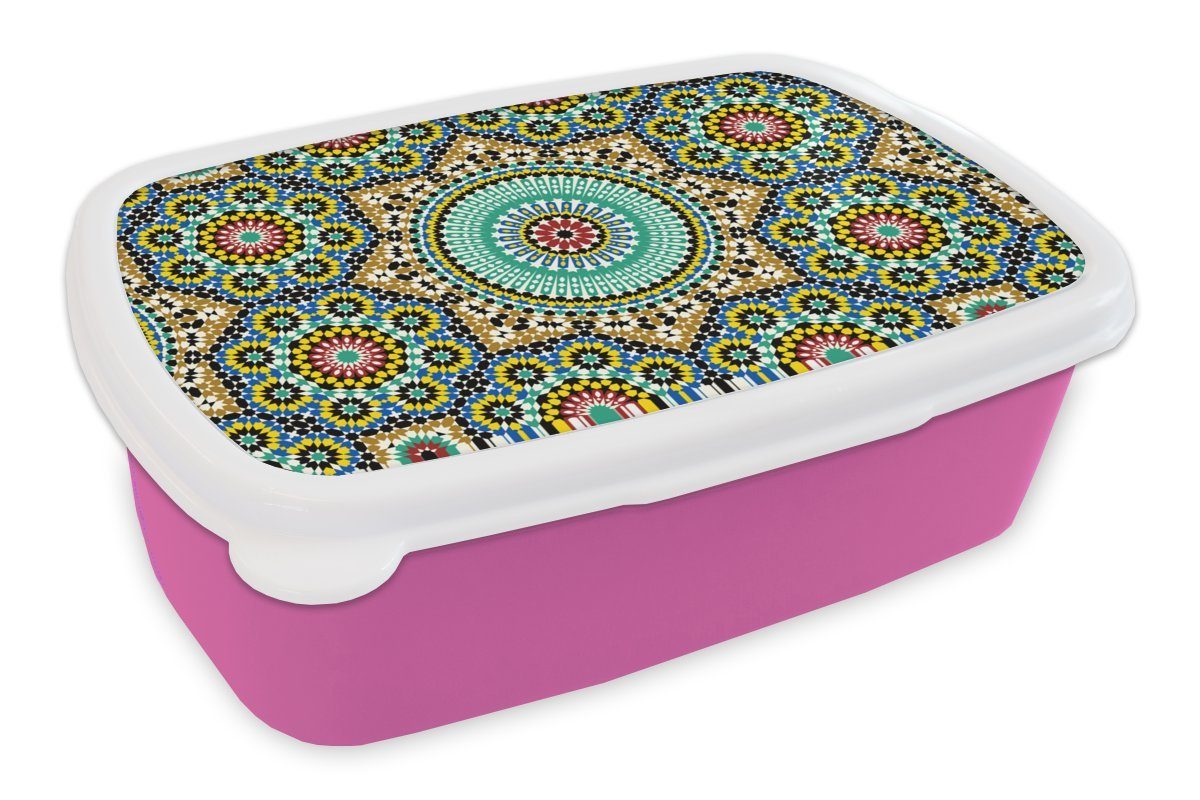 MuchoWow Lunchbox Mosaik - Muster - Mandala, Kunststoff, (2-tlg), Brotbox für Erwachsene, Brotdose Kinder, Snackbox, Mädchen, Kunststoff rosa