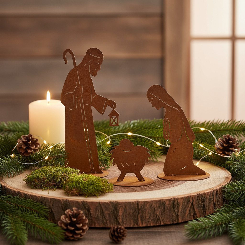 Rostikal Krippenfigur Edelrost Set Maria Josef Krippe Weihnachtsdeko Metall, Handgemachte Cortenstahl Kunst aus Bayern, Gartendeko & Geschenkidee