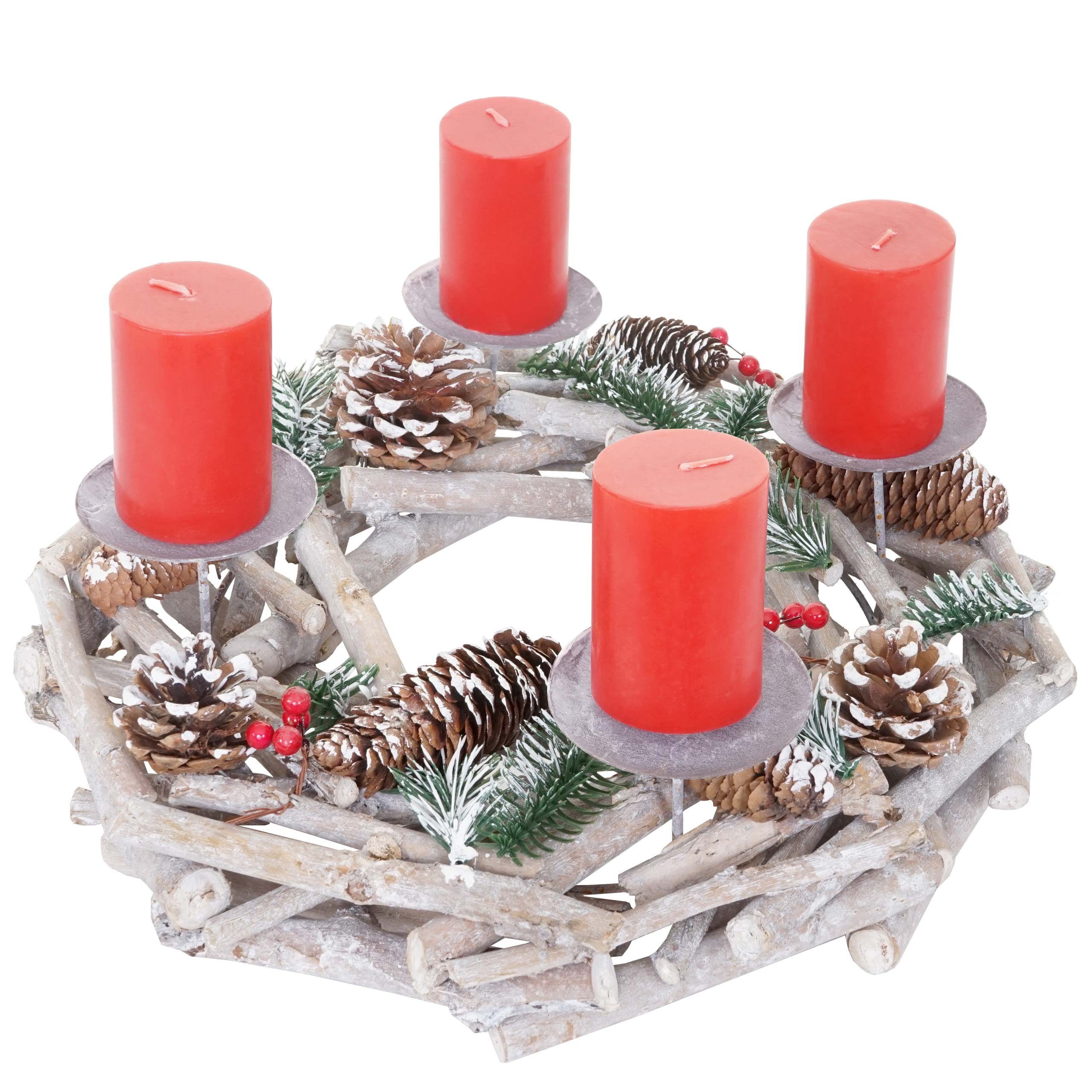 MCW Adventskranz T867-R, Mit 4 Kerzenhaltern, Aufwendig geschmückt