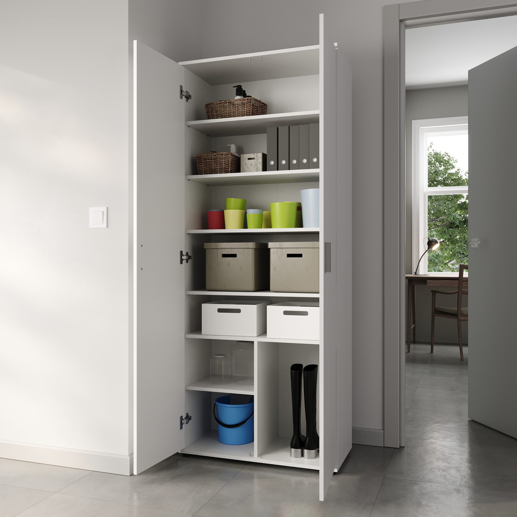 Home Collective Mehrzweckschrank 75 cm breit mit Einlegeböden 75x35x184 cm (BxTxH) Weiß mit 2 Türen & 6 Einlegeböden – Bild 5 von 5
