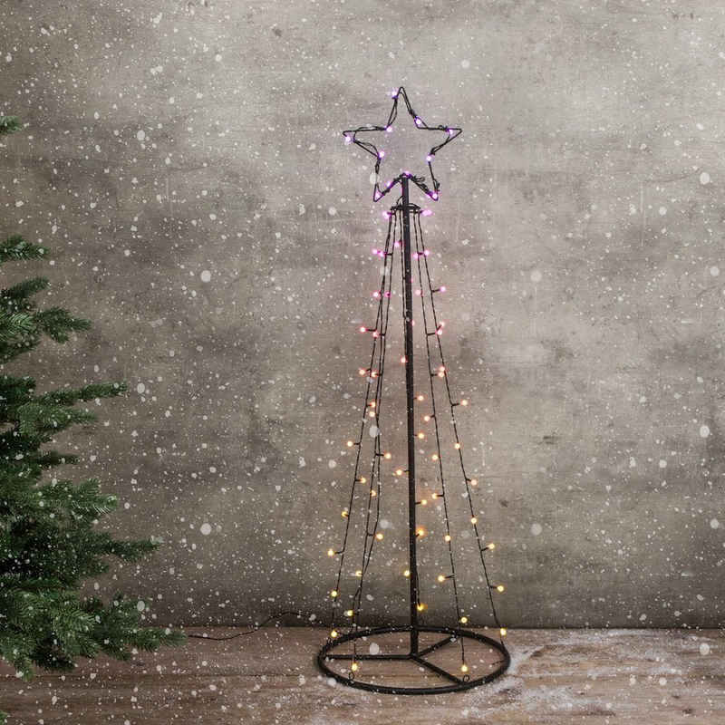 MARELIDA LED Baum LED Lichterbaum mit Stern Weihnachtsbaum 2m 62 bunte LED außen, LED Classic, mehrfarbig / bunt