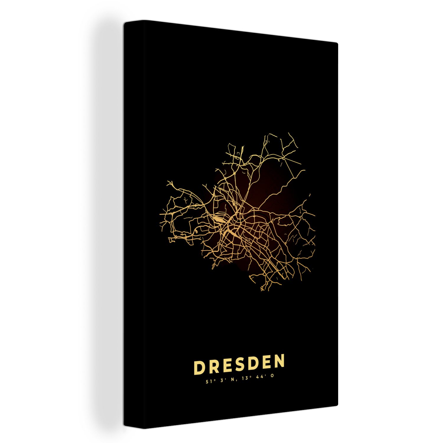 OneMillionCanvasses® Leinwandbild Gold - Karte - Dresden - Stadtplan, (1 St), Leinwandbild fertig bespannt inkl. Zackenaufhänger, Gemälde, 20x30 cm