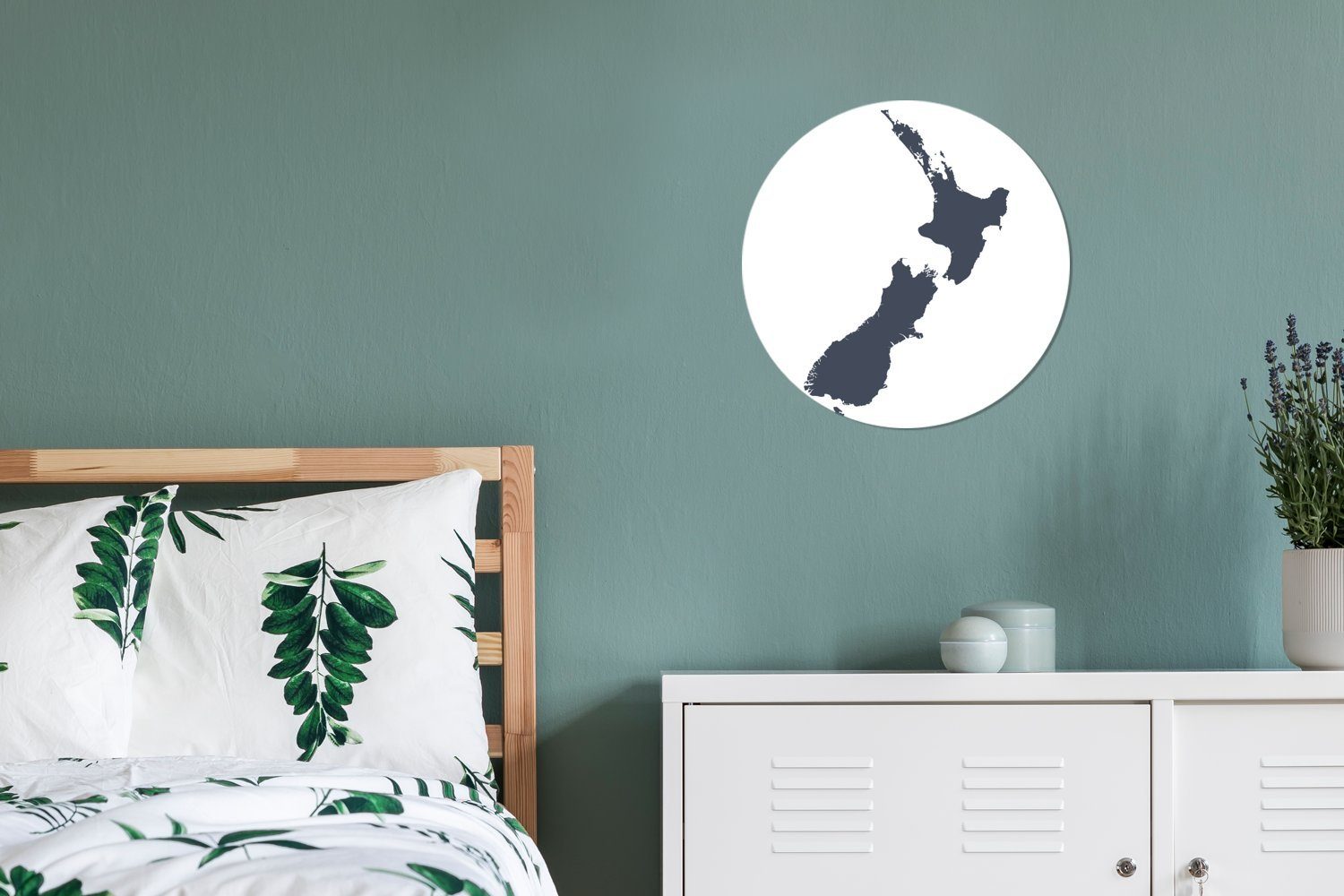 Karte einer für Rund, Neuseeland Wohnzimmer von Tapetenkreis Kinderzimmer, Eine (1 MuchoWow dunkelblauen St), Wandsticker Tapetenaufkleber, Illustration