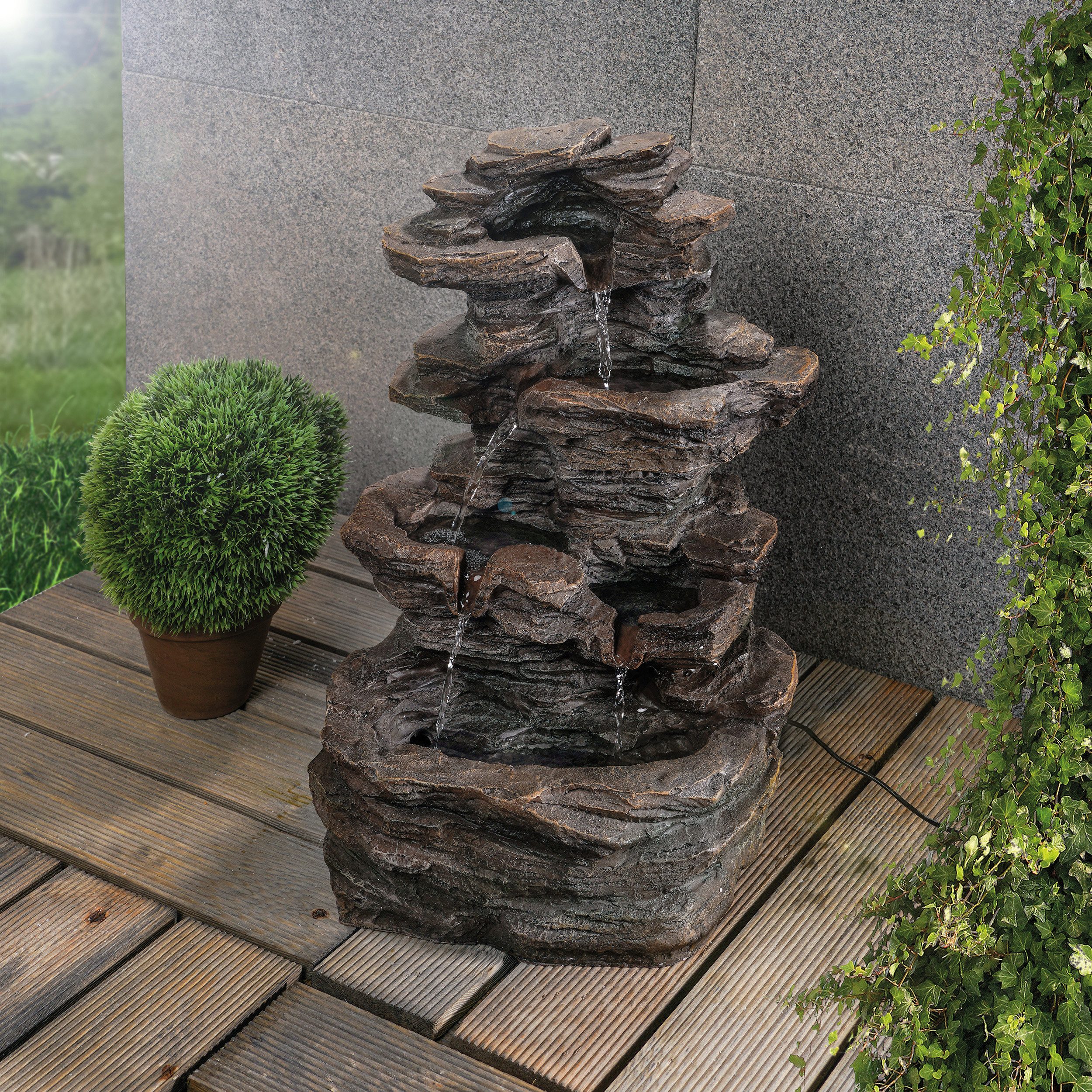 esotec Gartenbrunnen Deko Solarbrunnen Wasserfall RockFountain H47,5cm Direktbetrieb 101313, (Komplettset)