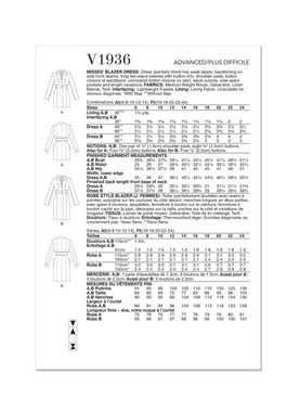 H-Erzmade Kreativset Vogue® Patterns Papierschnittmuster Kleid V1936