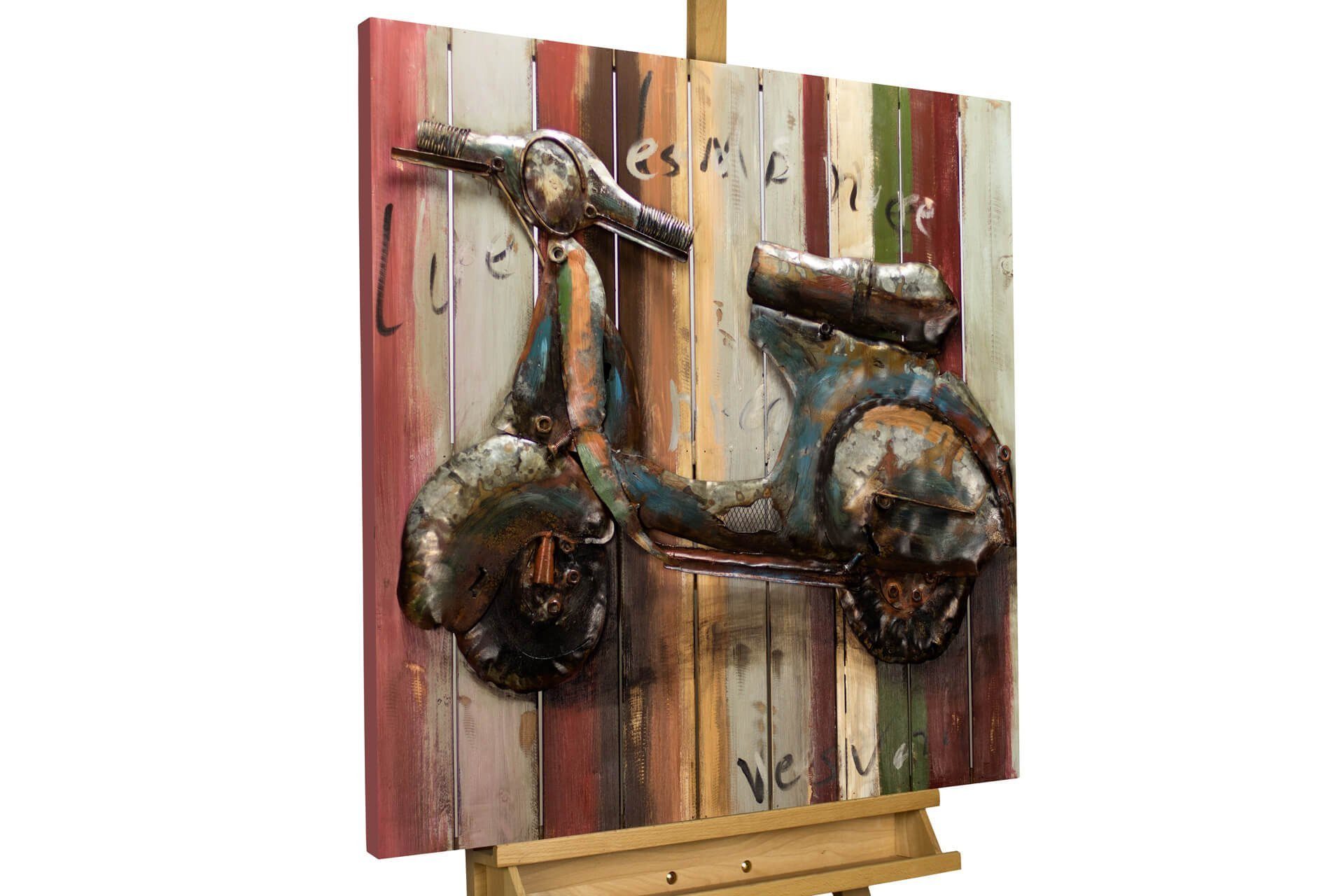 KUNSTLOFT Metallbild Vespa Love 80x80 cm, handgefertiges Wandrelief 3D