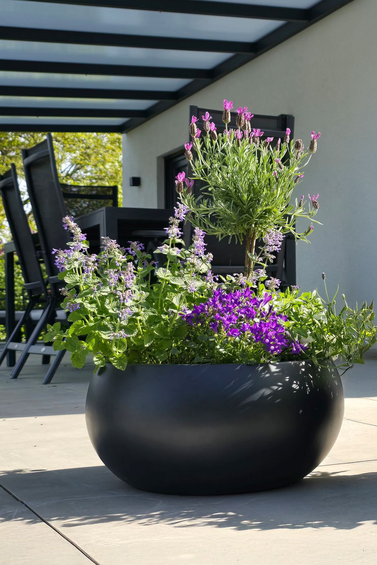 VIVANNO Blumentopf Fiberglas MORINO Rund - Anthrazit Matt (1 St), 45x21 cm