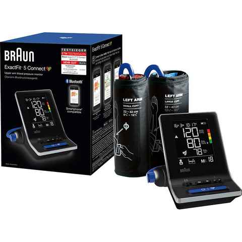 Braun Oberarm-Blutdruckmessgerät ExactFit™ 5 Connect Intelligentes Blutdruckmessgerät - BUA6350EU, für Braun Healthy Heart App