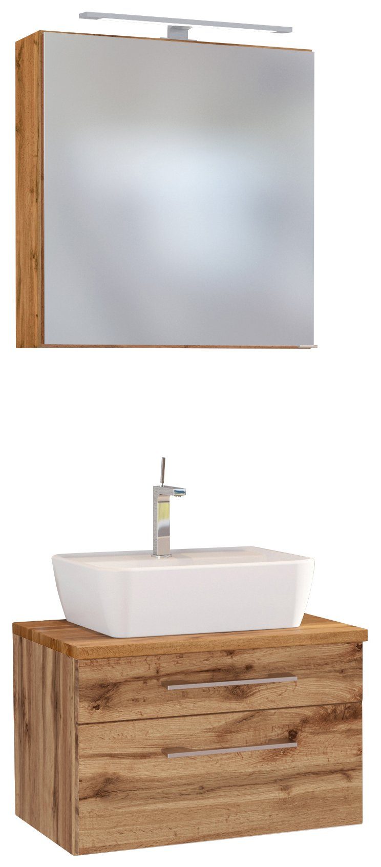 HELD MÖBEL Badmöbel-Set Waschtisch-Set Davos 60 cm Wotaneiche/Wotaneiche