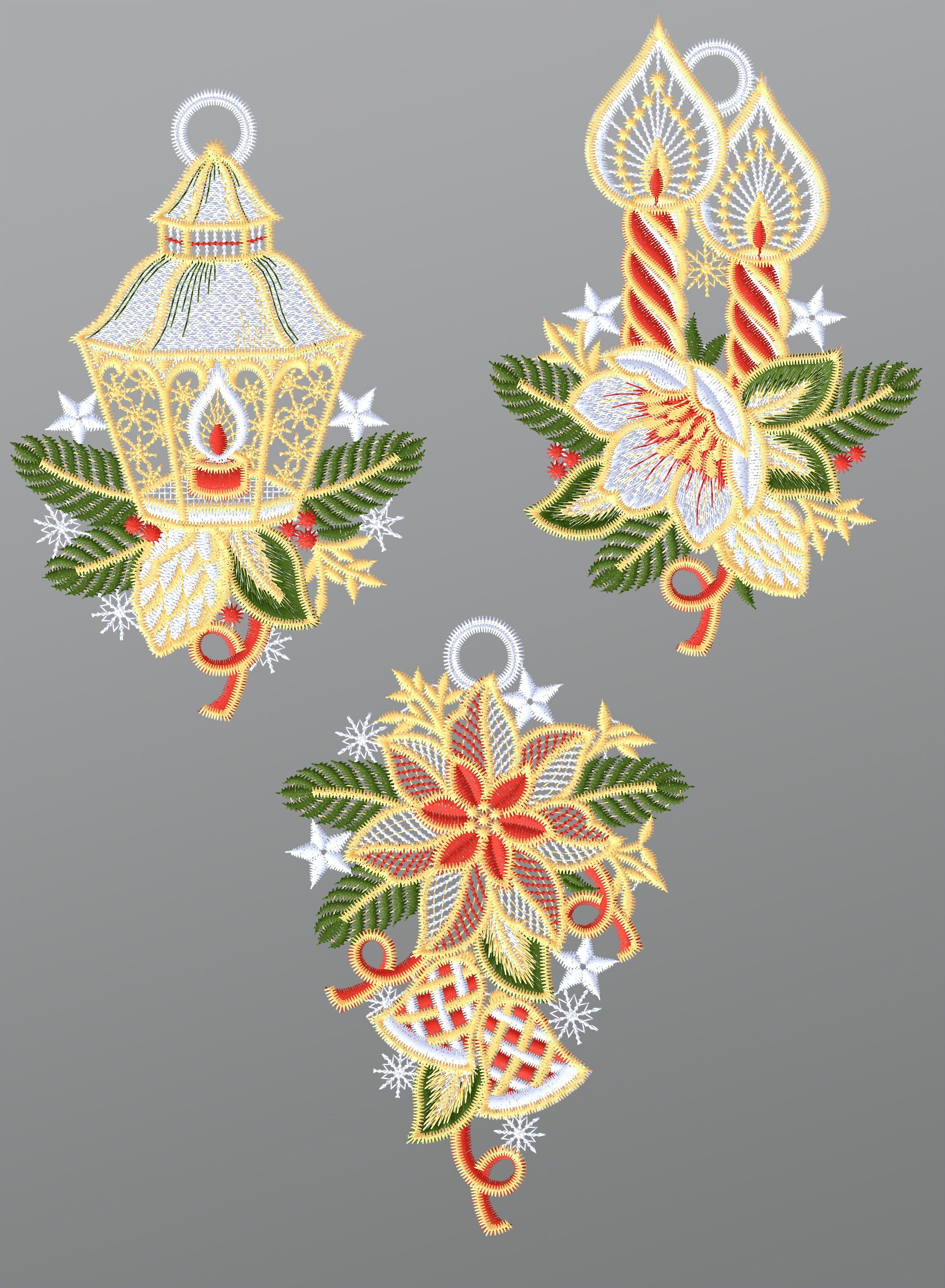 Plauener Spitze® Fensterbild 3er SET festlicher Winterzauber, HxB 15x10cm günstig online kaufen