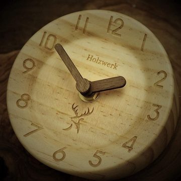 Holzwerk Tischuhr AUGSBURG runde designer retro Tisch Uhr aus Holz in braun