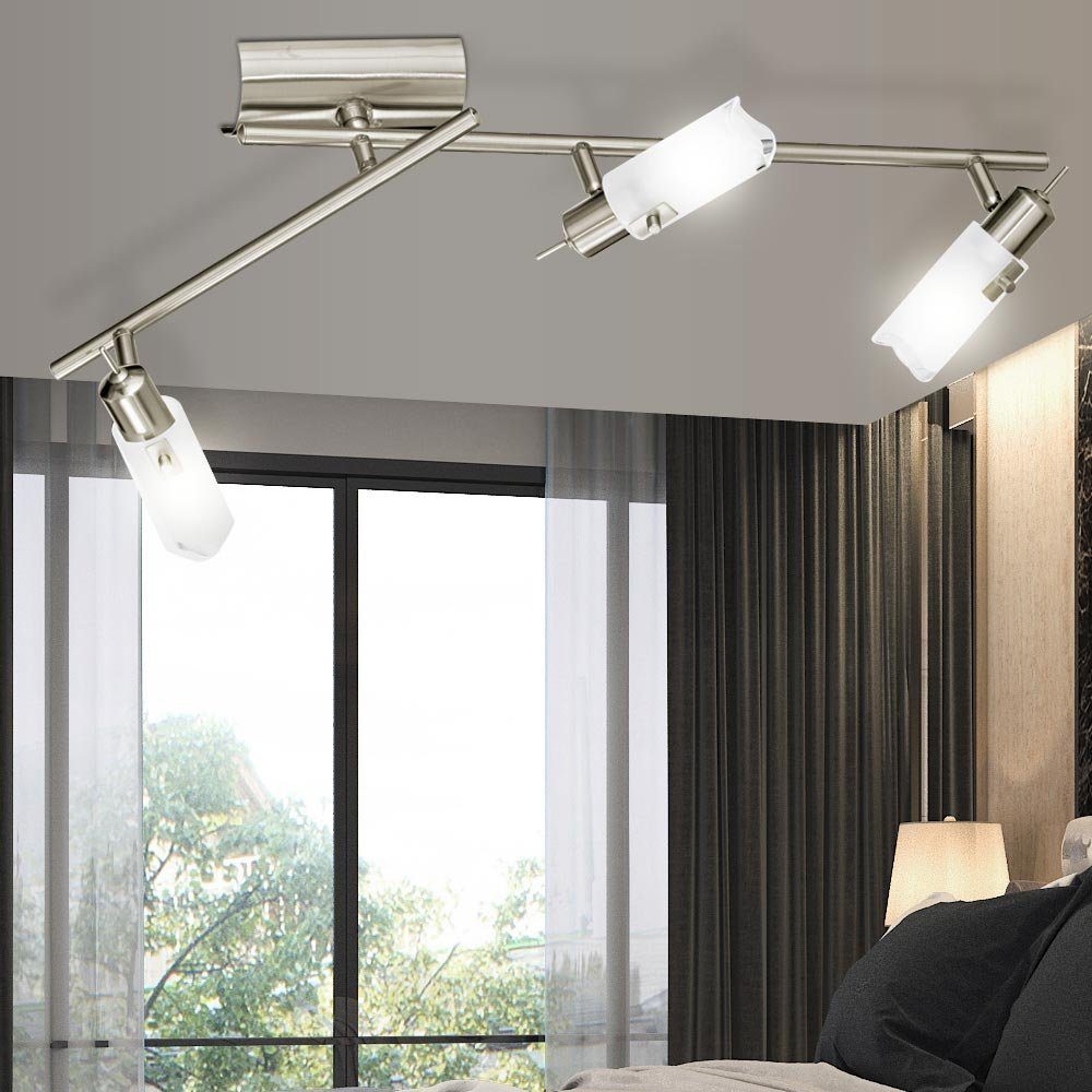 Wohn Decken Glas Strahler im Leuchtmittel Leiste LED verstellbar Zimmer etc-shop Deckenleuchte, Lampe Warmweiß, Spot inklusive,