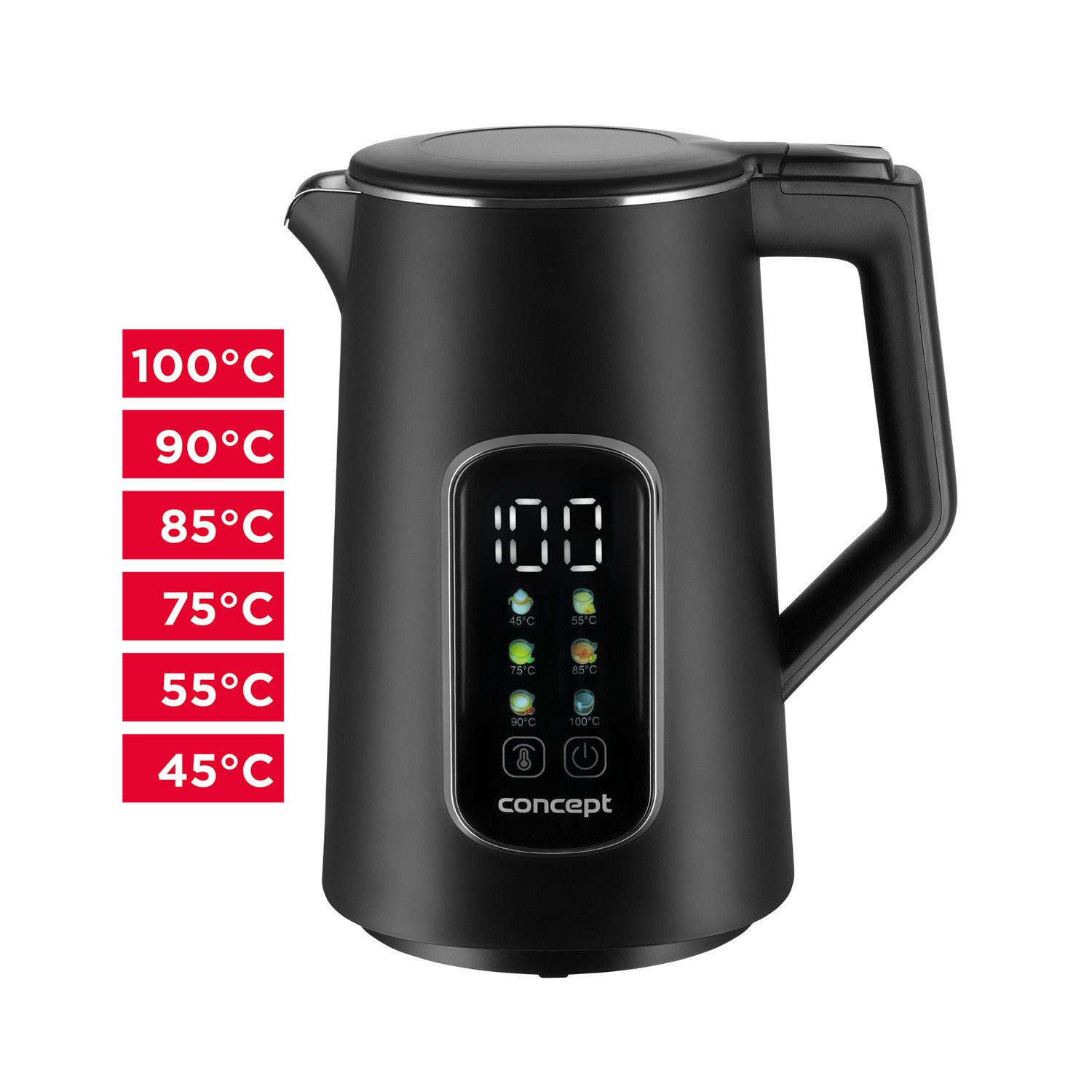Concept Wasserkocher RK3385 mit Temperaturregelung 1.7L, 1.7 l, 2200 W, Temperaturregelung, LED-Display, Cool-Touch-Oberfläche