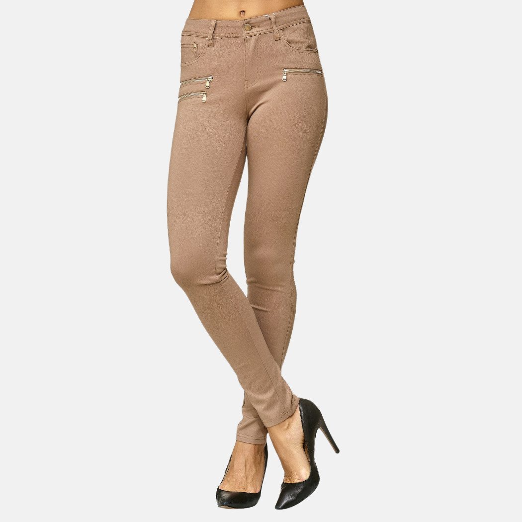 Elara Jeggings Damen Skinny Hose mit Zierreißverschlüssen und schmalem Bein