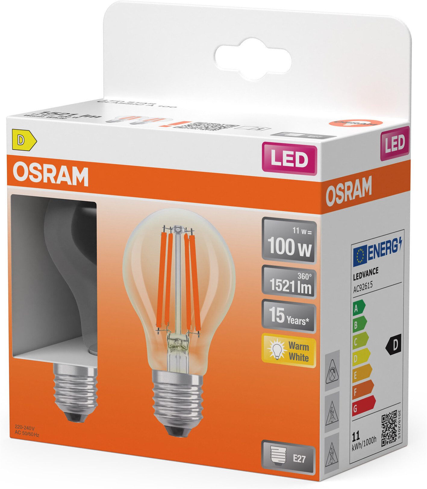 Osram LED-Leuchtmittel LED Retrofit CLASSIC, E27, 2 St., Warmweiß