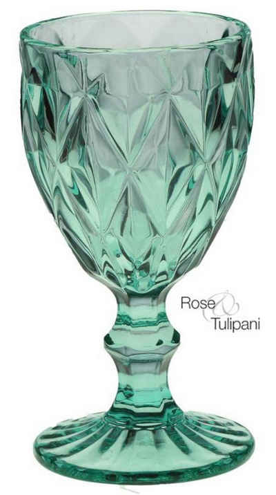 Rose & Tulpani Weinglas »Weinglas im Vintage Landhaus Style Türkis 250ml«, Glas, Spülmaschinenfest