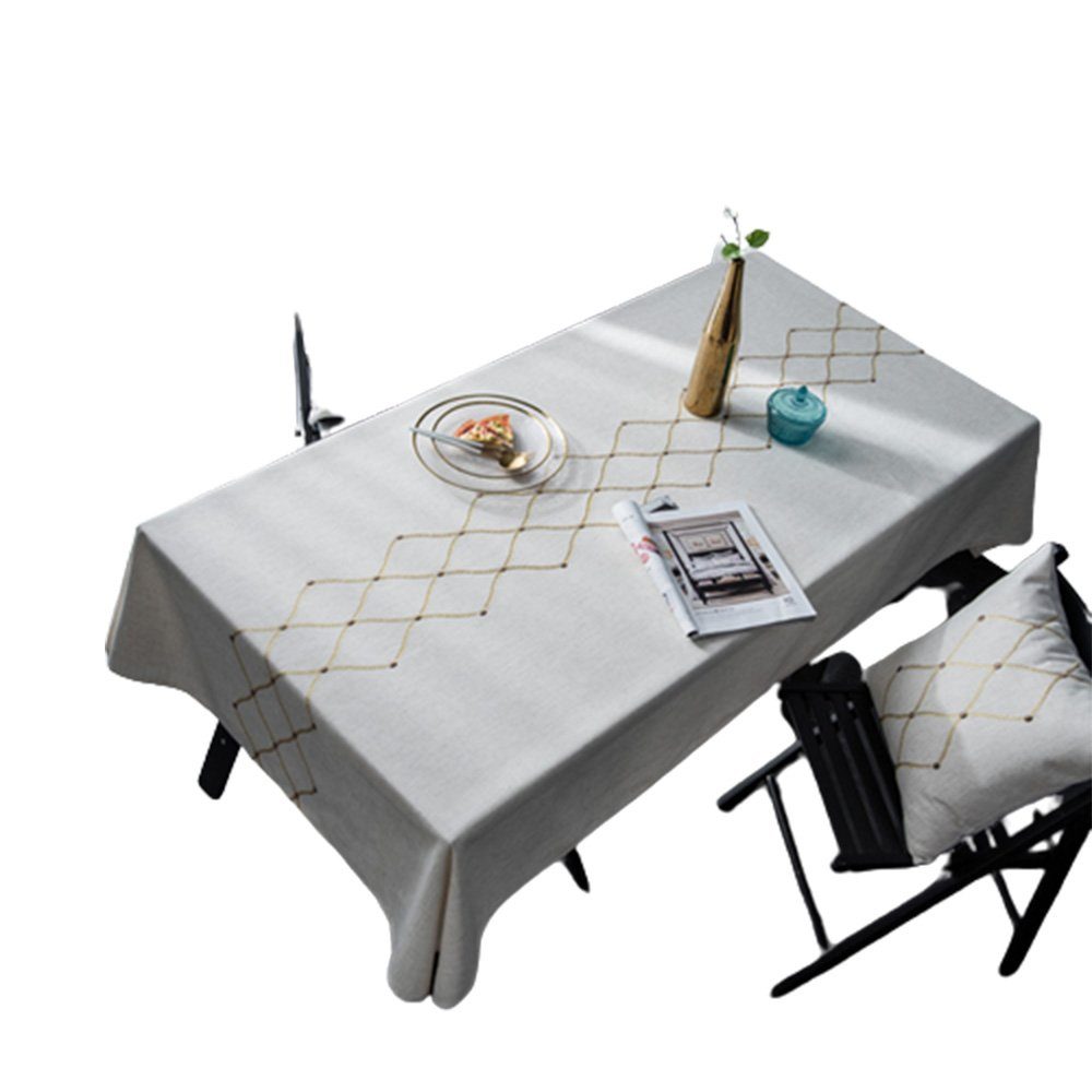 FELIXLEO Tischdecke Tischdecke Leinen knitterfrei für waschbar 135*180cm Stickerei Küche