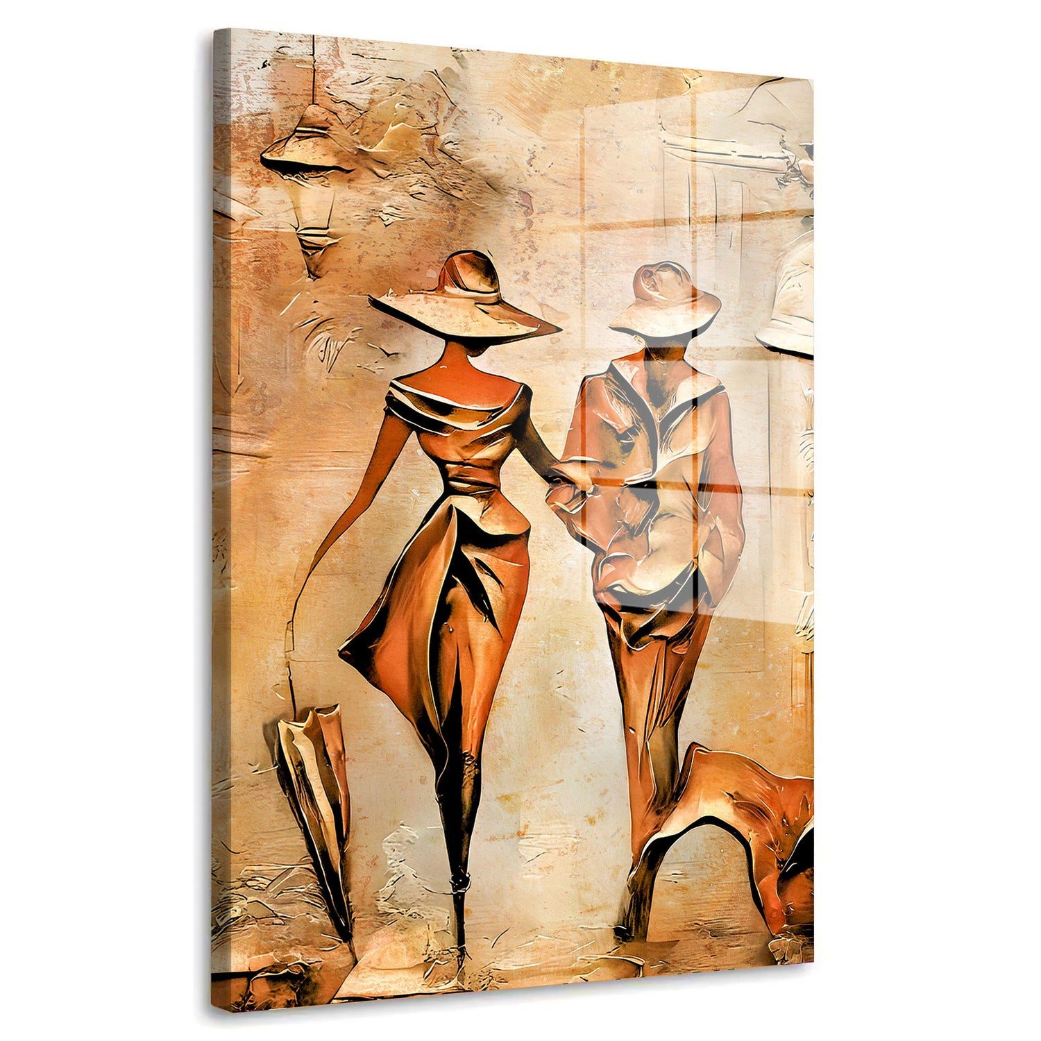 Artedinoi Acrylglasbild Paar Spaziergang Acrylglasbild Wandbild Modern Romantik Bunt XXL, Ein Paar beim gemeinsamen Spaziergang in stimmungsvoller Szenerie.