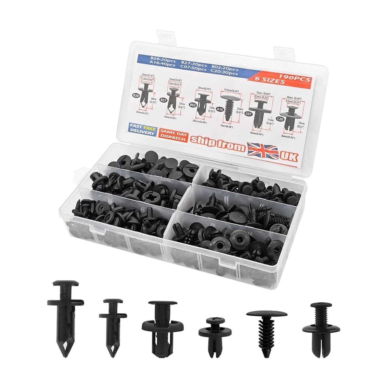 FELIXLEO Leisten-Befestigungsclips 190 Stück Kfz Крепежные клипсы Karosserie Spreiznieten Universal, (1-St)