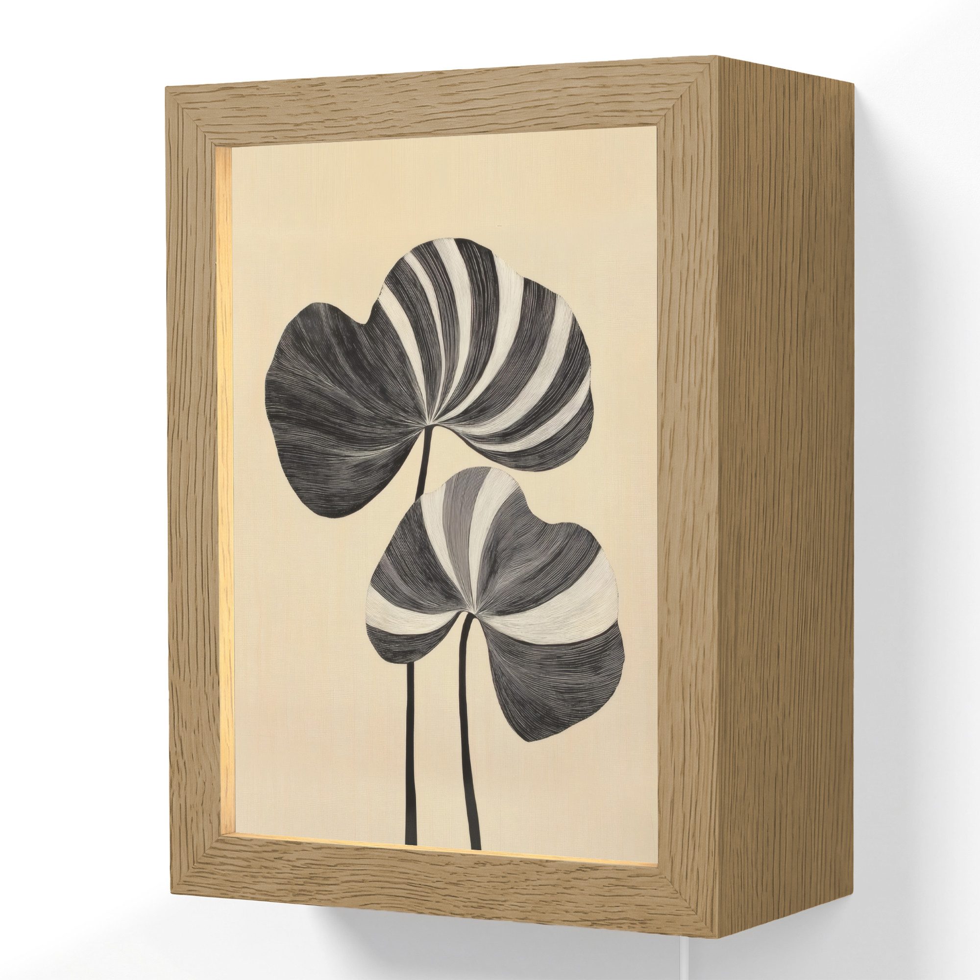 Wandleuchte Lightbox Schwarz - Blätter - Streifen - Minimalistisch