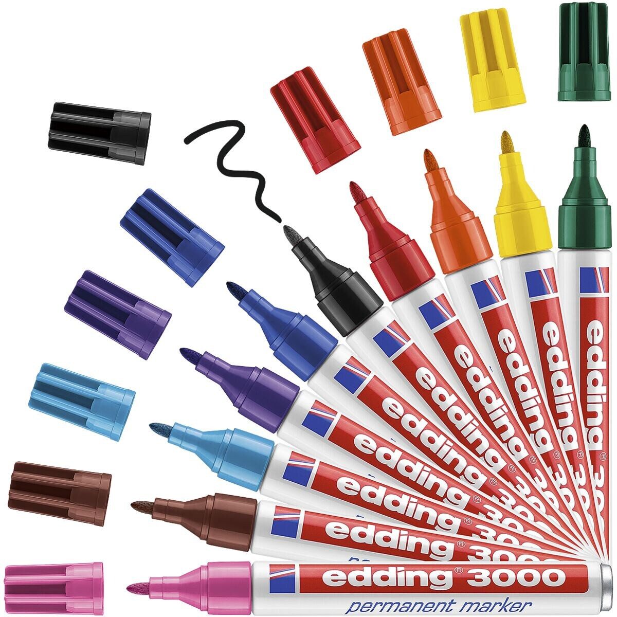 edding Permanentmarker 3000, (10-tlg), wisch- und wasserfest