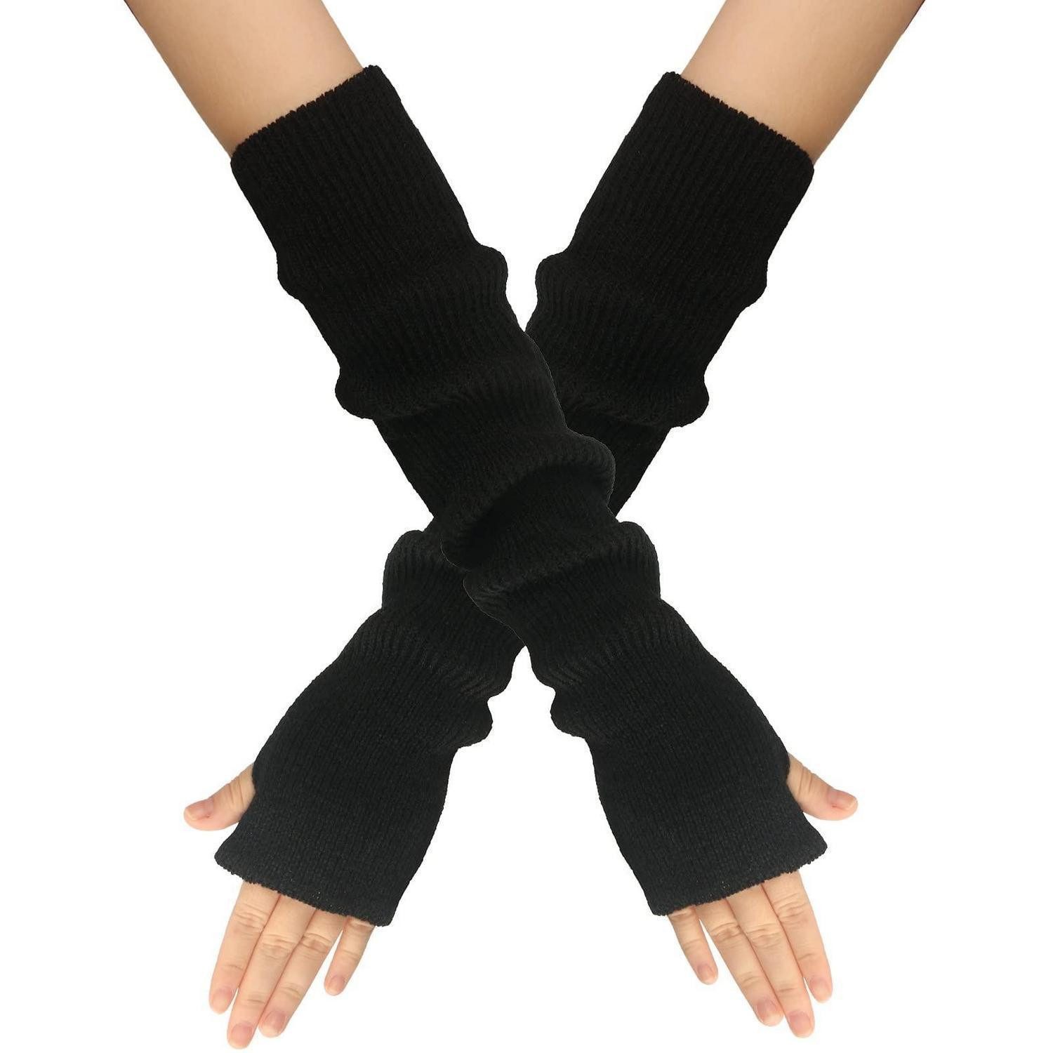 LuxusKollektion Strickhandschuhe Damen Lange Fingerlose Handschuhe Schwarz (1-St)
