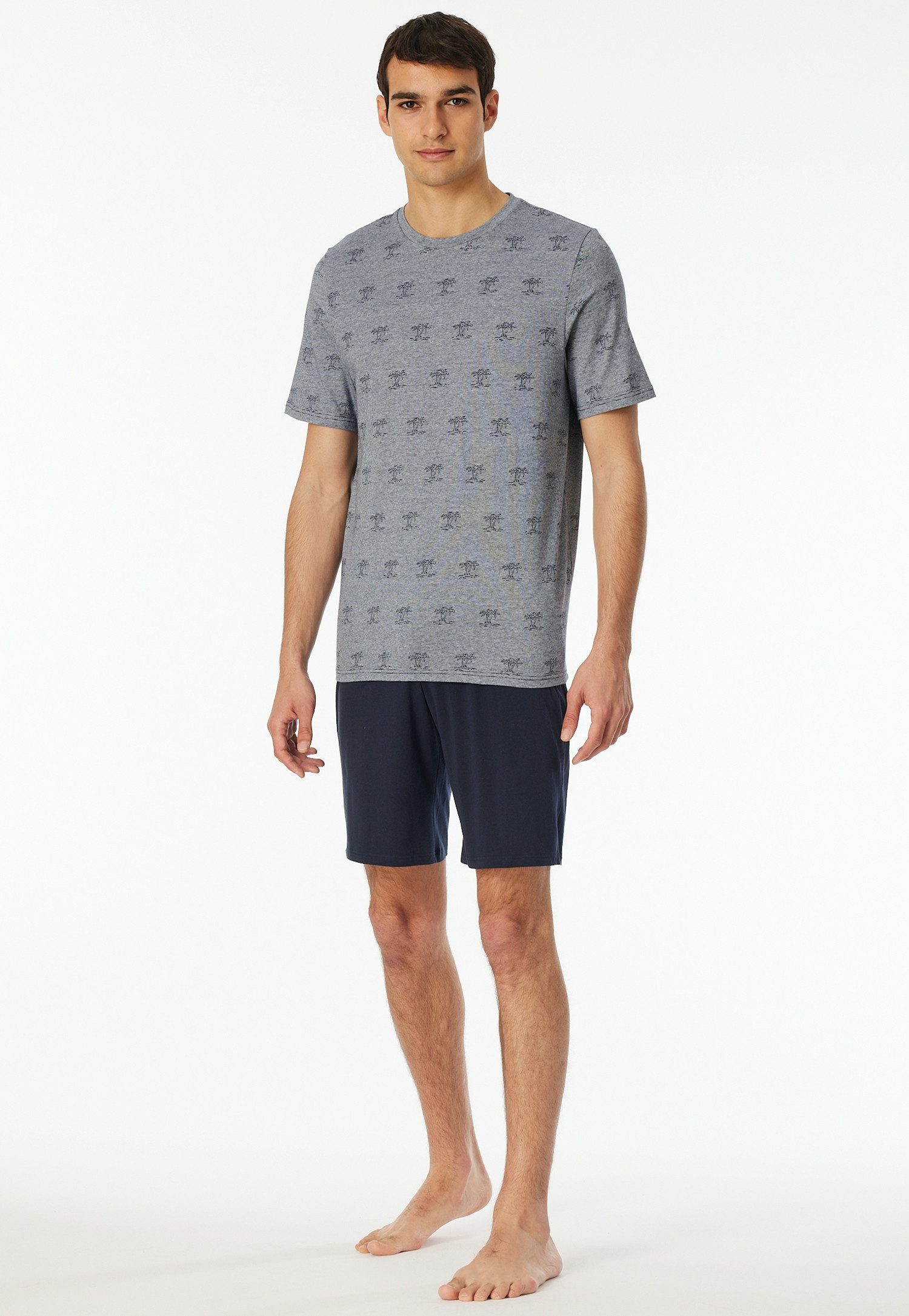 Schiesser Shorty "95/5" (2 tlg) Shirt mit garngefärbten, feinen Ringel mit Palmendruck