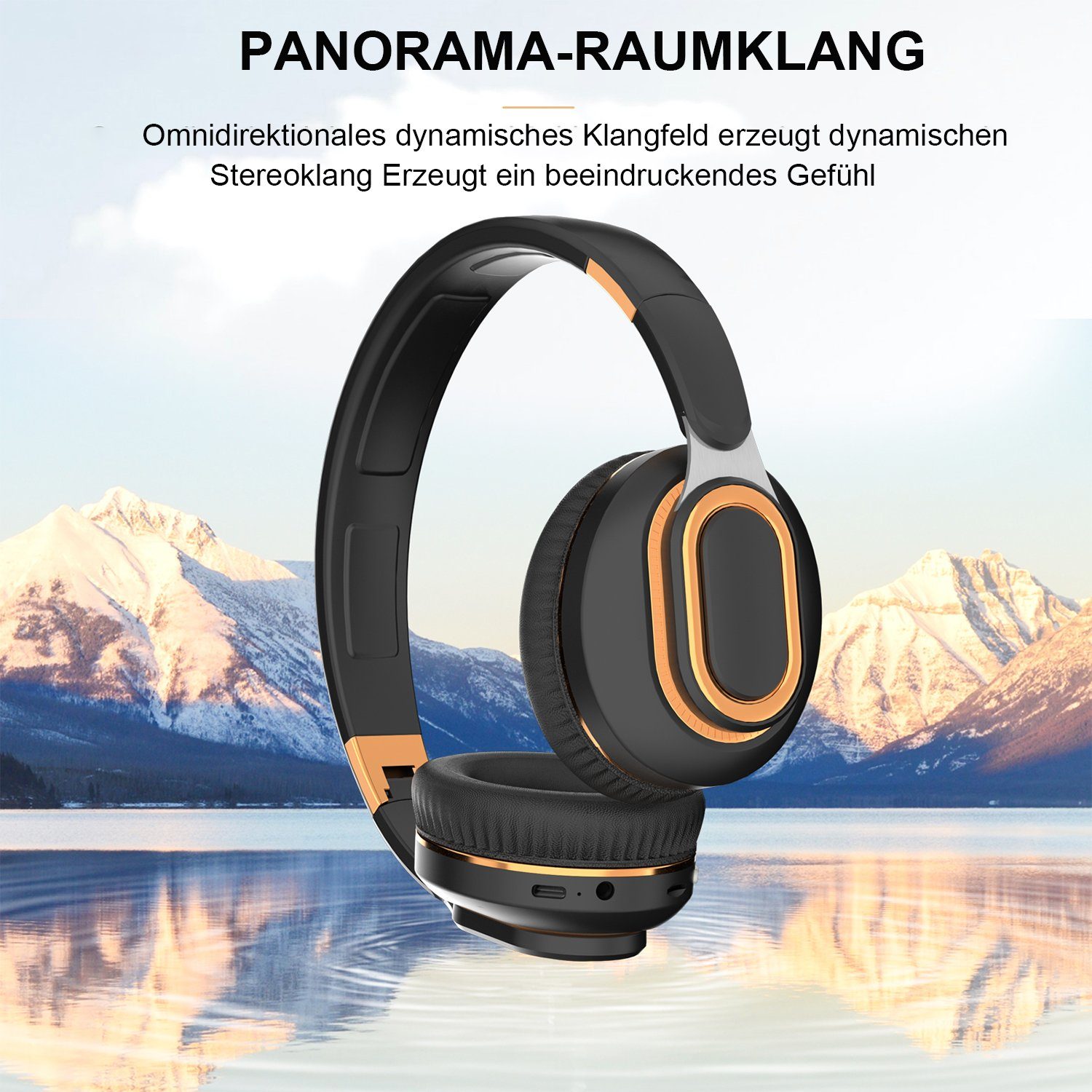 Diida Bluetooth-Headset,Headset für Schwarz Musik, Kopfhörer (Funk-Kopfhörer Over-Ear Gaming-Headset 400mAh) Funk-Kopfhörer (Kabellose