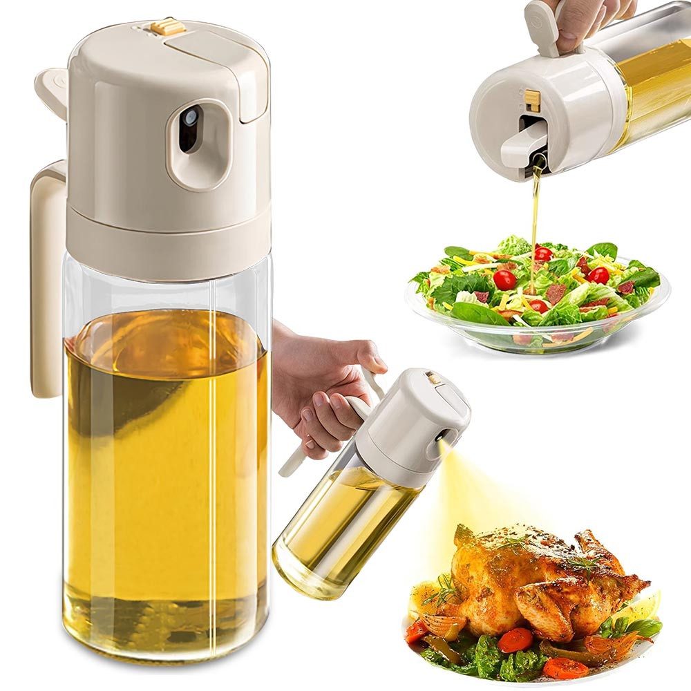 PFCTART Sprühflasche Ölsprüher 550 ml 2in1 Öl Sprühflasche mit Gießfunktion, (Set, 1-tlg., Für Olivenöl, Essig & Sojasauce – Glasbehälter Öl Sprayflasche), Feiner Nebel oder Strahl, rutschfester Griff – Ölspray für Airfryer