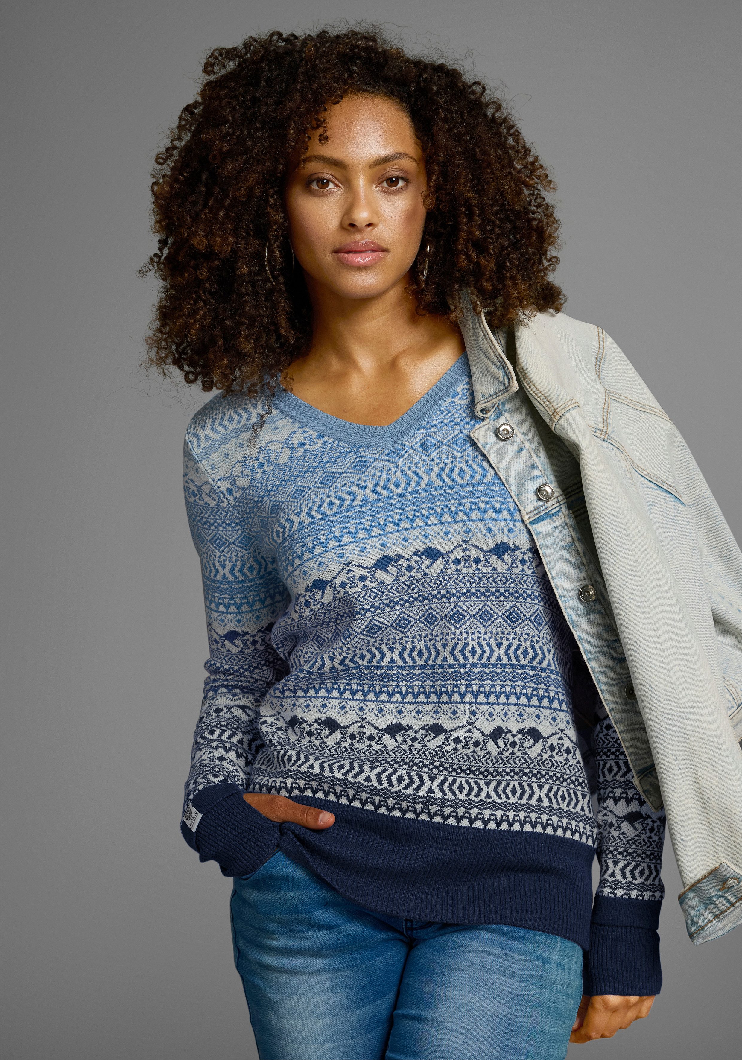 KangaROOS Jacquardpullover im Norweger-Muster mit kleinen Kängurus günstig online kaufen