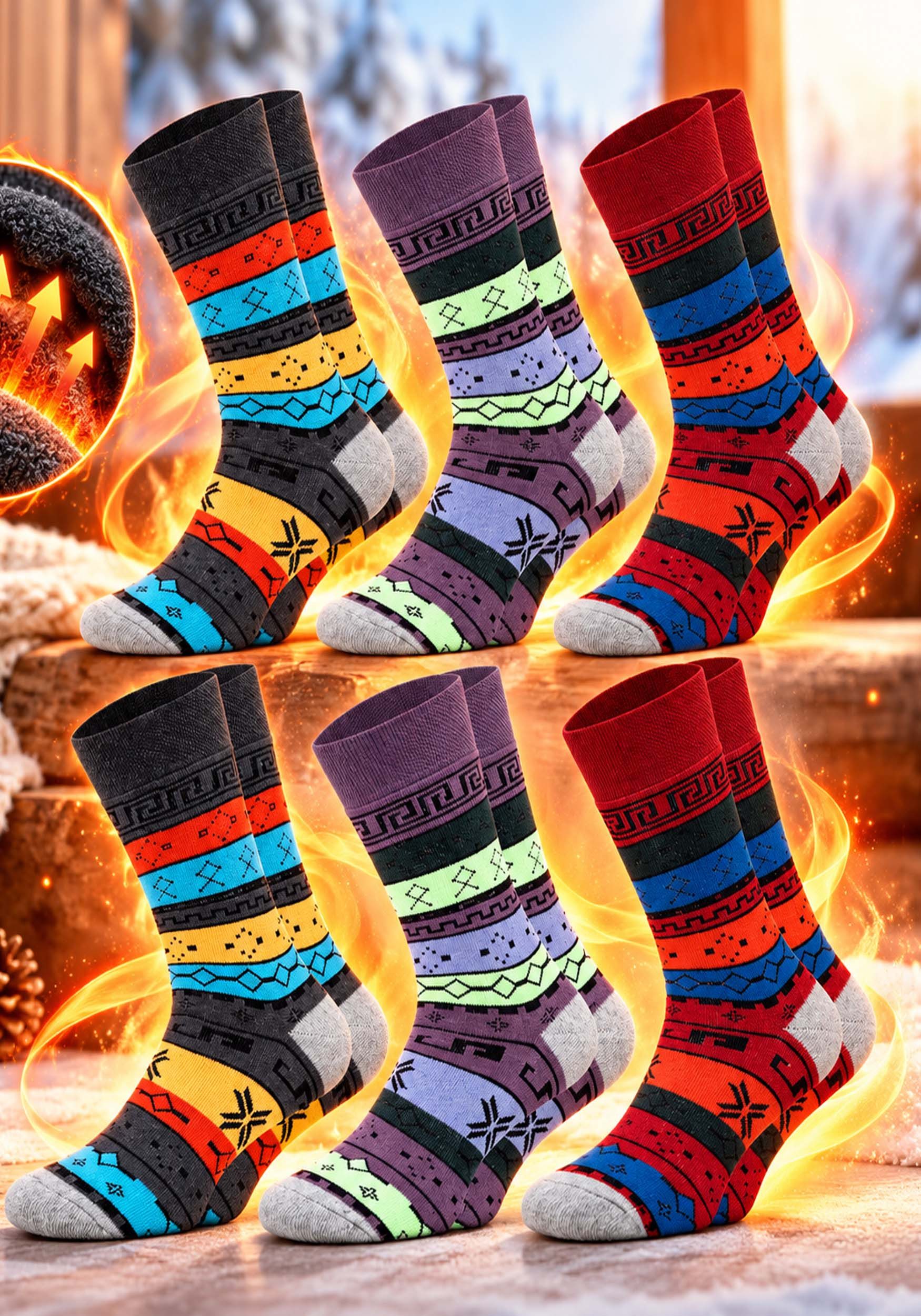 Chili Lifestyle Thermosocken COLOR 6 Paar – Extra warme Wintersocken Damen & Herren (Multipack, 6-Paar, Bunte Baumwollsocken mit Vollfrottee, Weichbund & flachen Nähten) Komfortbund dicke Socken Weichbund ohne Gummidruck