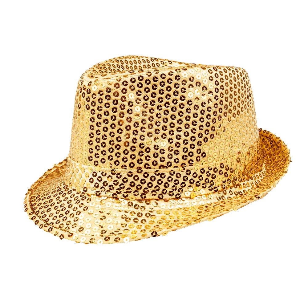 Boland Kostüm Pailletten-Hut glitzernd Popstar Hut goldfarben für Karneval Disco, farbenfrohes Basic-Accessoire für Karneval, Disco und Festivals