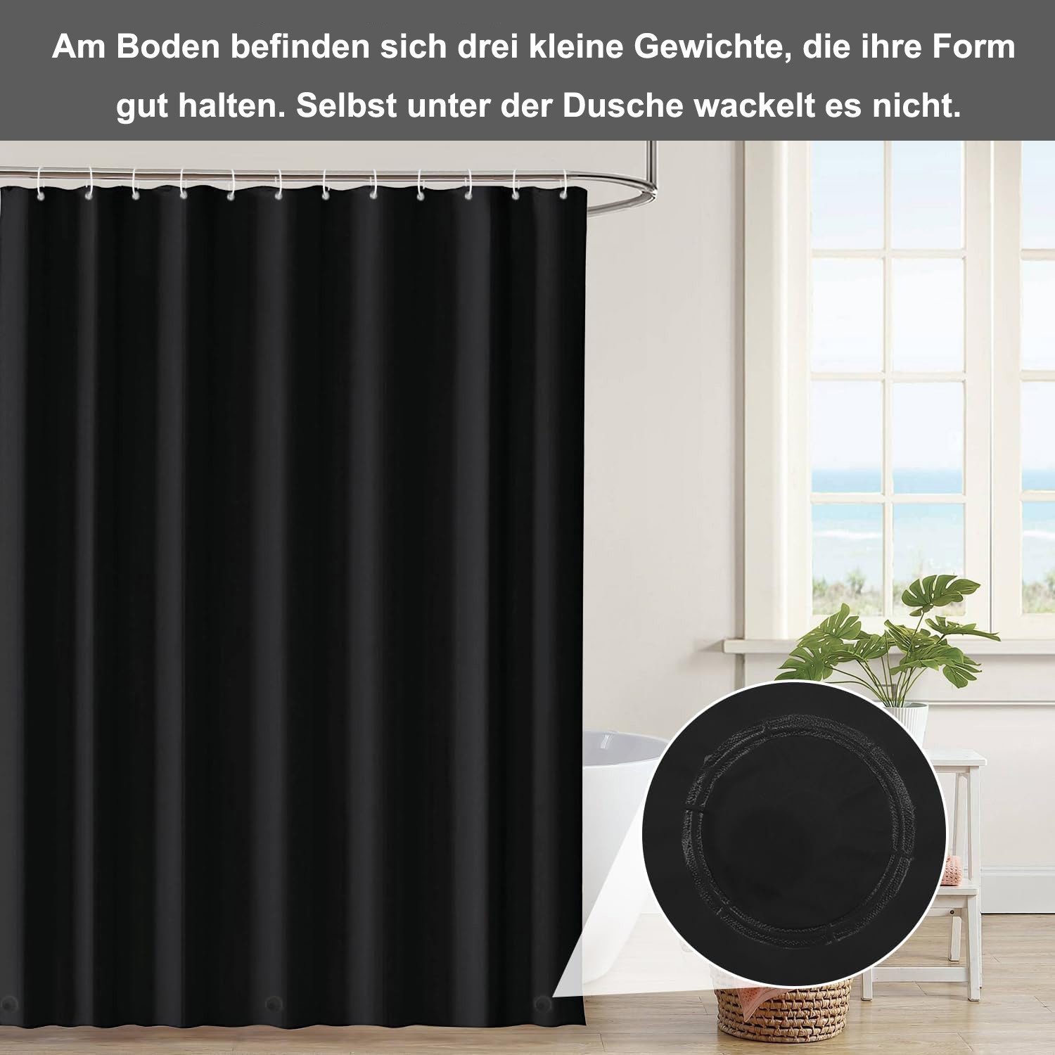 Minicloss Duschvorhang Anti-Schimmel Badezimmervorhang, Wasserdicht und Waschbar Breite 180 cm (1-tlg), Perfekt für Badewanne & Dusche