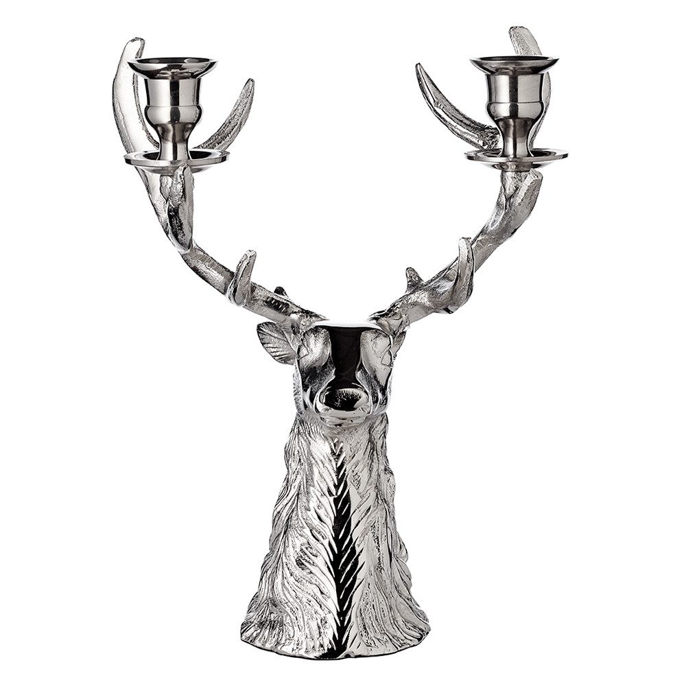 EDZARD Kerzenhalter Hirschgeweih, Silber-Optik, vernickelt, Hirsch-Motiv, für Stabkerzen, H 33 cm
