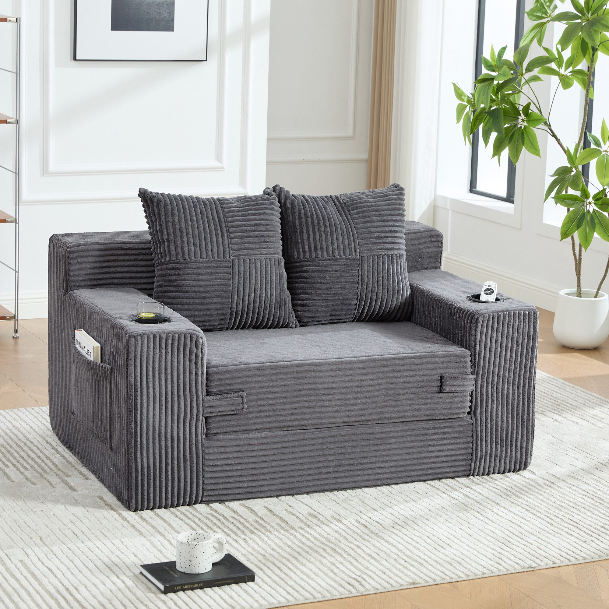i@home 2-Sitzer Cordstoff Doppelsofa 133cm, 2-Sitzer Sofa ohne Montage, Relaxsofa, Set 1 Teile, rahmenloser Design mit Rückenlehne, großes …