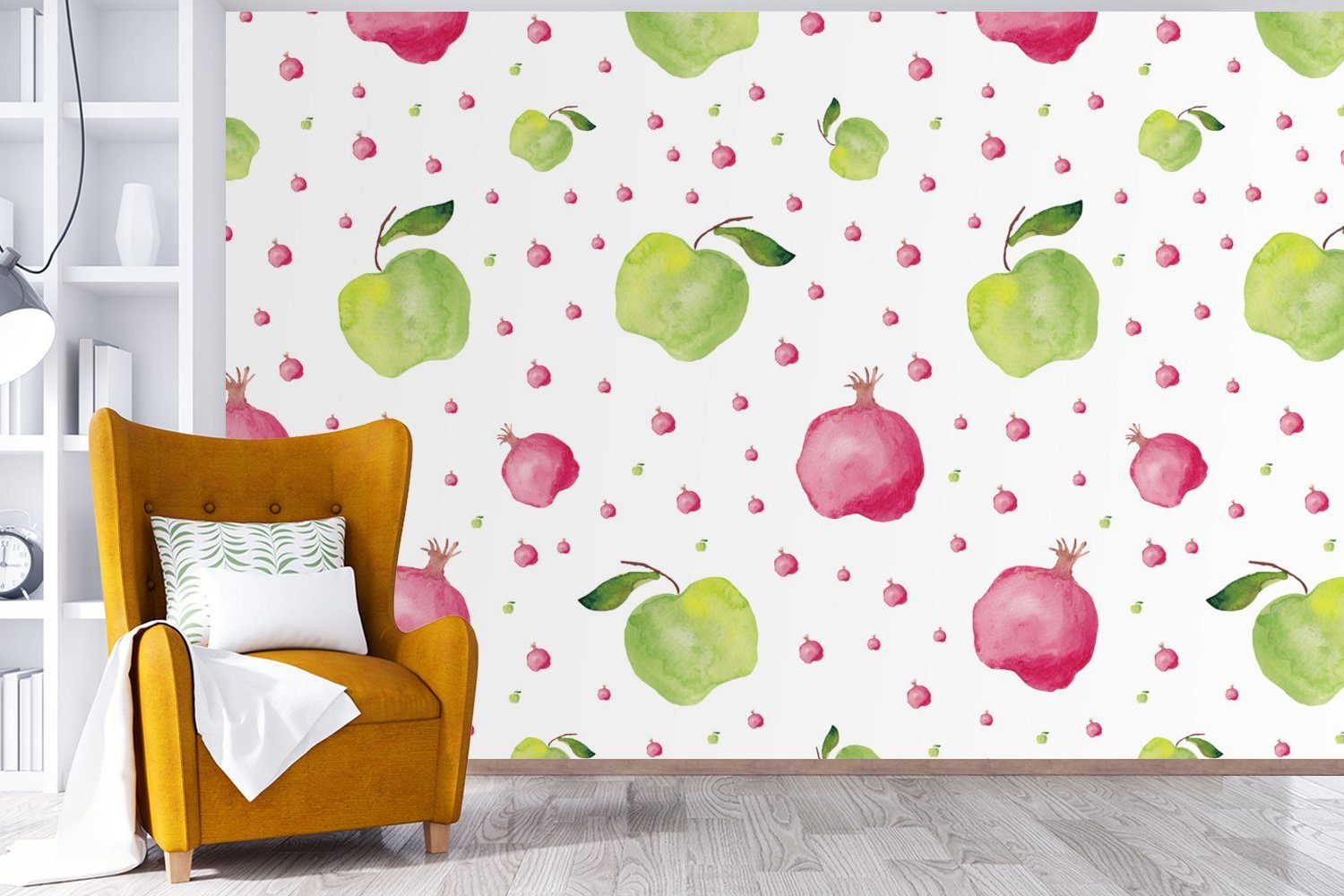 Matt, Vorlagen, Schlafzimmer, Wallpaper (6 für bedruckt, - Kinderzimmer, - St), Apfel Fototapete MuchoWow Granatapfel Vinyl Wohnzimmer, Tapete