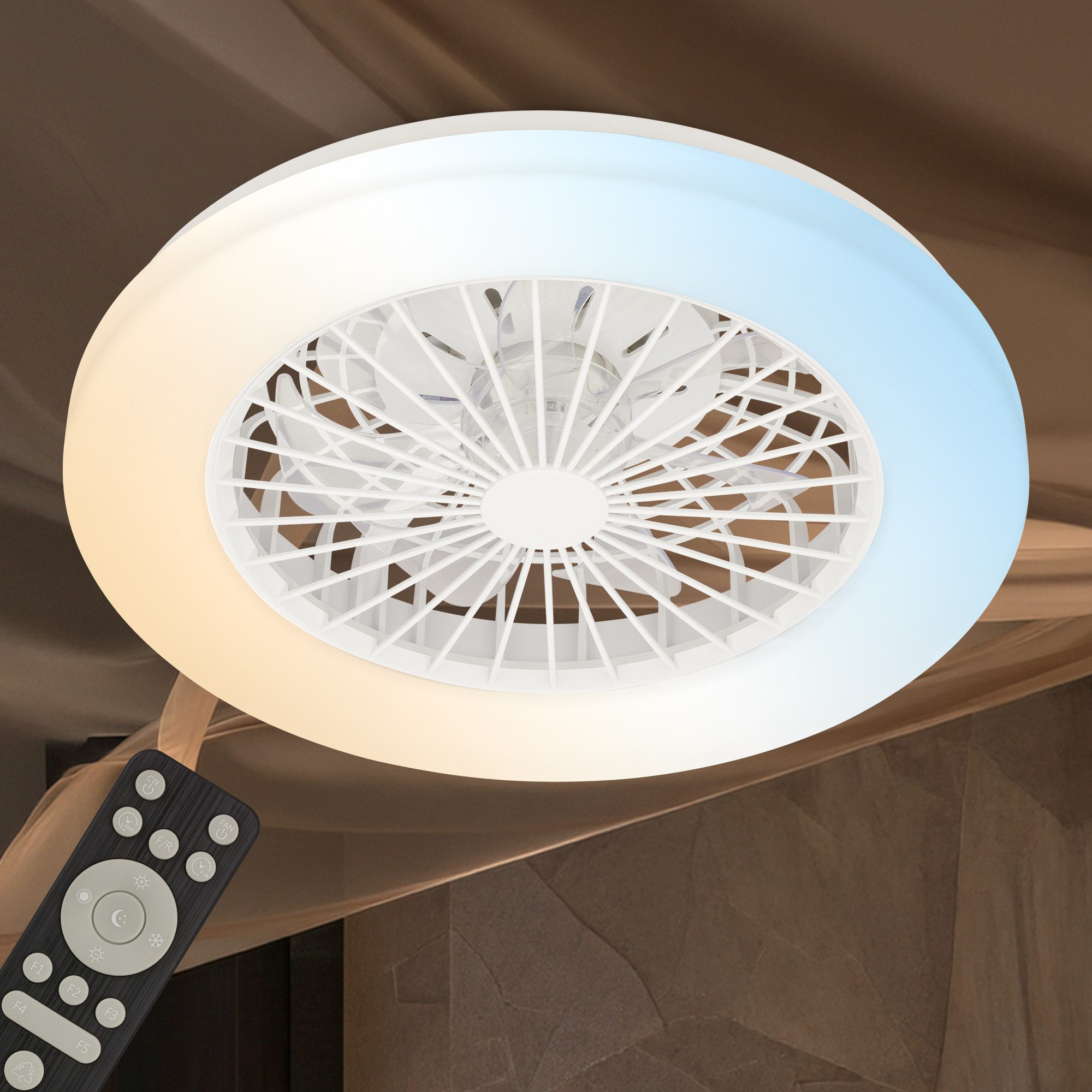 Briloner Leuchten LED Deckenleuchte Deckenventilator mit Licht dimmbar Nachtlicht CCT Sommer/Winter, CCT, LED fest integriert, CCT - Farbsteuerung, 48,5x14,5 cm, 49 Watt, Schlafzimmer, Wohnzimmer