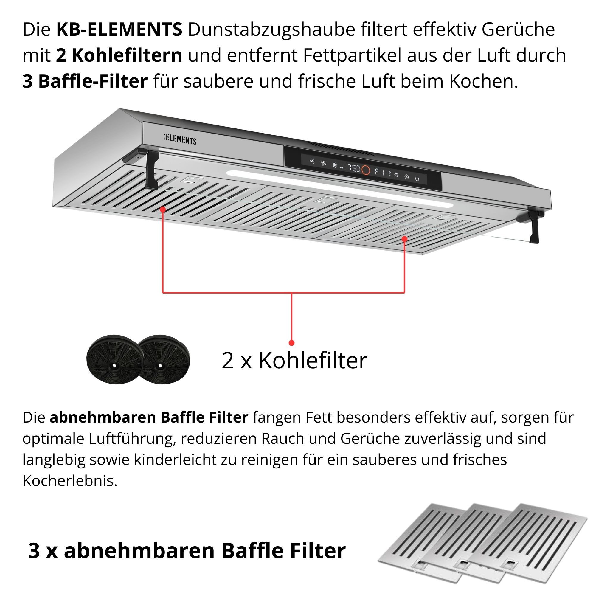 KB Elements Unterbauhaube Doppelter motor 2 x 80 Watt, 650 m³/h Absaugleistung Doppelter motor, Touch / Gestensteuerung – Bild 5 von 5
