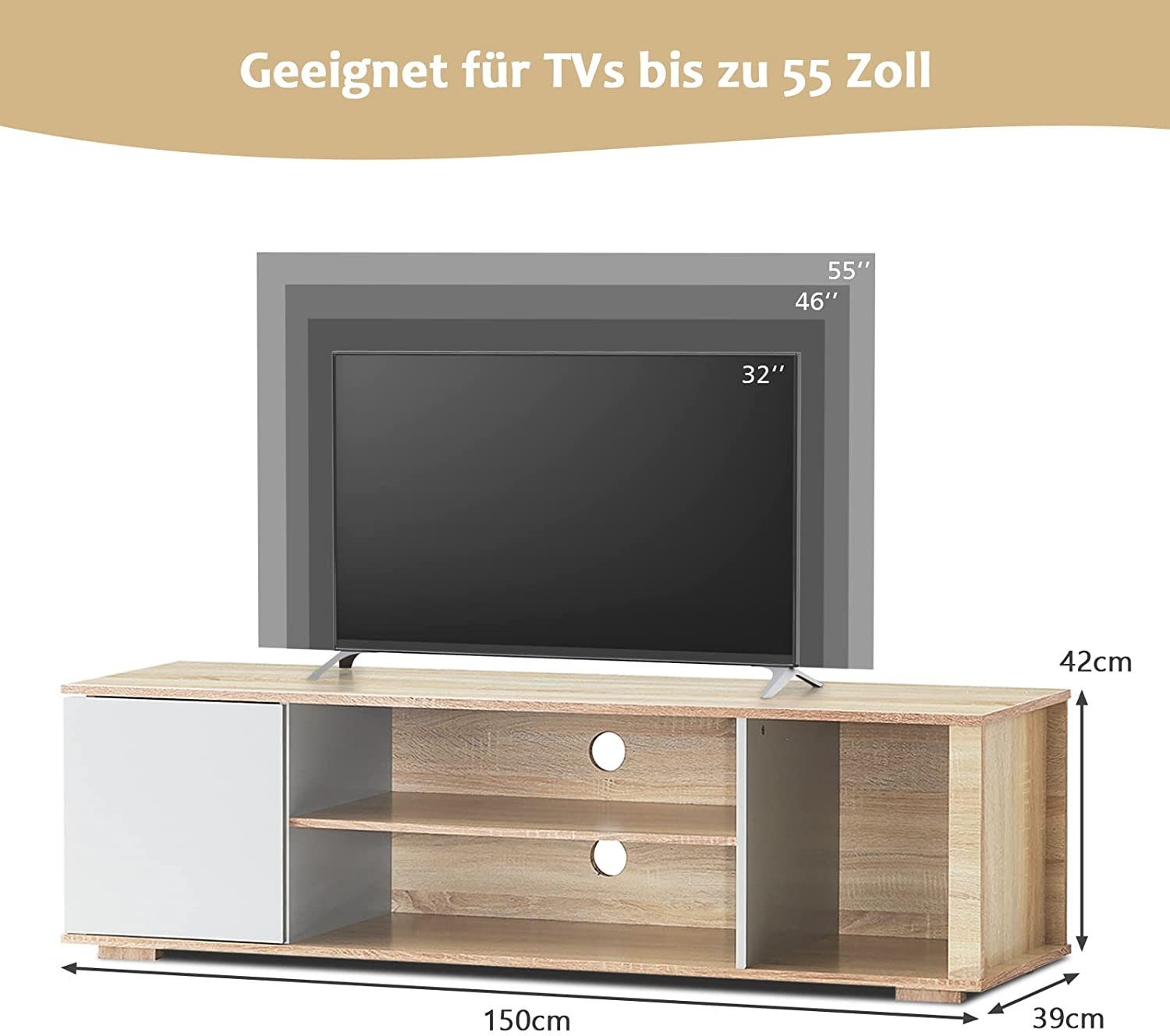 KOMFOTTEU TV-Schrank mit 3 Offenen Fächern TV-Lowboard