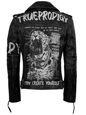 trueprodigy Lederjacke Russell mit Vintage Optik, Print und Used Look