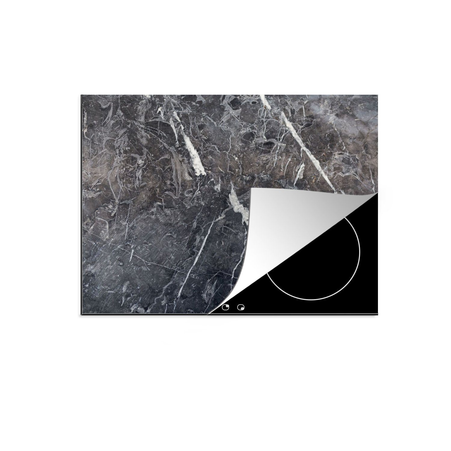MuchoWow Herdblende-/Abdeckplatte Marmor - Grau - Weiß, Vinyl, (1 tlg), 59x52 cm, Ceranfeldabdeckung für die küche, Induktionsmatte