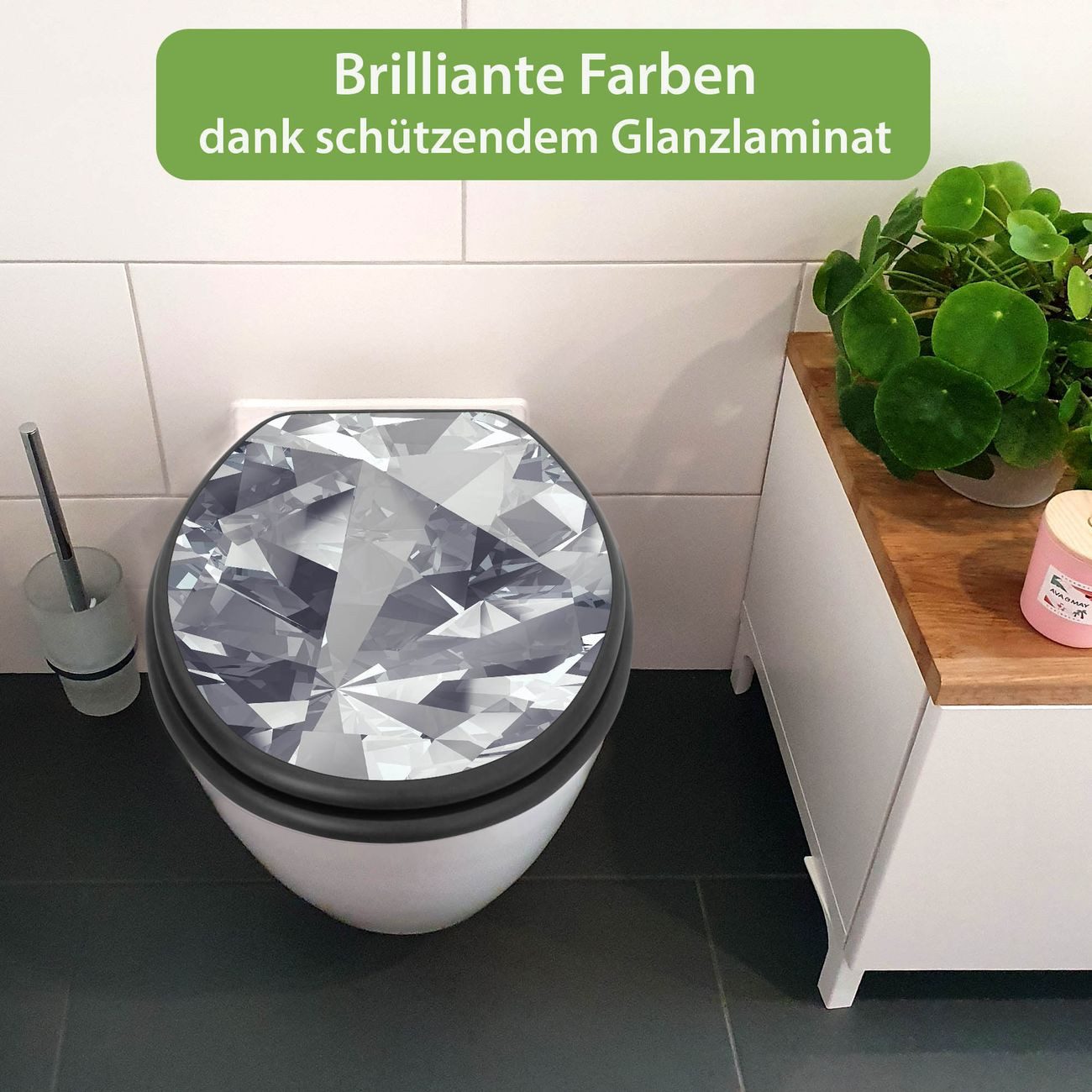 banjado WC-Sitz Anthrazit mit Absenkautomatik Motiv Facetten Monochrome (umweltfreundliches Material, integrierte Absenkautomatik), 46,5 x 38 x 5 cm