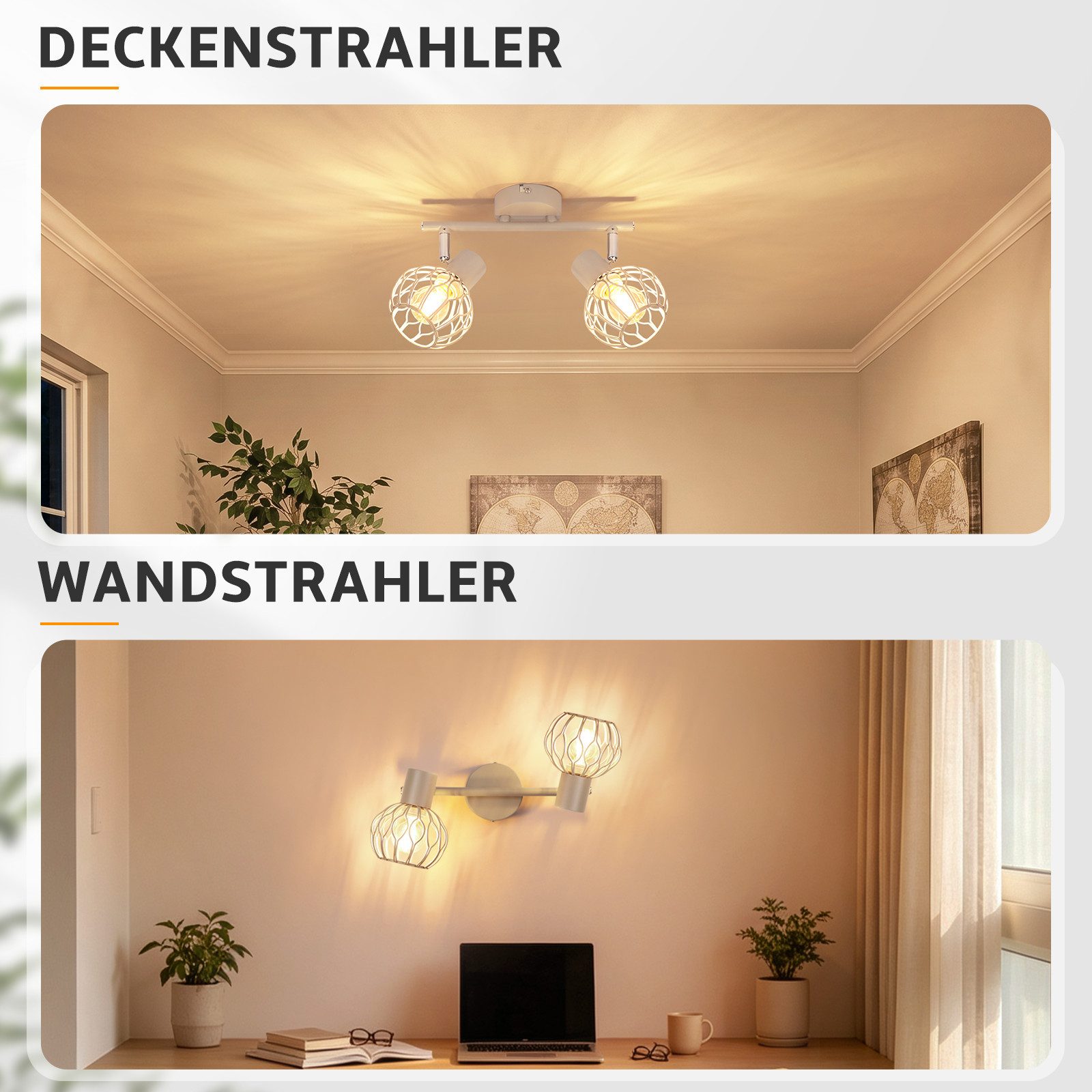 Nettlife Deckenstrahler 1/2/3/4flammig Weiß/Schwarz/grau E14 Metall 350° schwenkbaren Spots, ohne Leuchtmittel, für Wohnzimmer Küche Flur Deckenleuchte – Bild 4 von 5