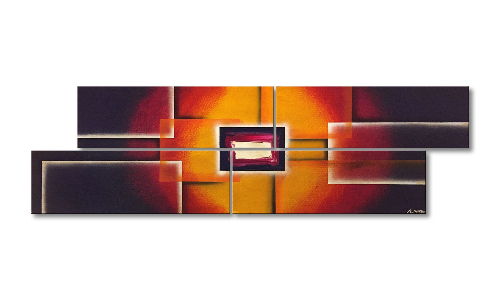 WandbilderXXL Gemälde Abstract Sun 200 x 60 cm, Abstraktes Gemälde, handgemaltes Unikat