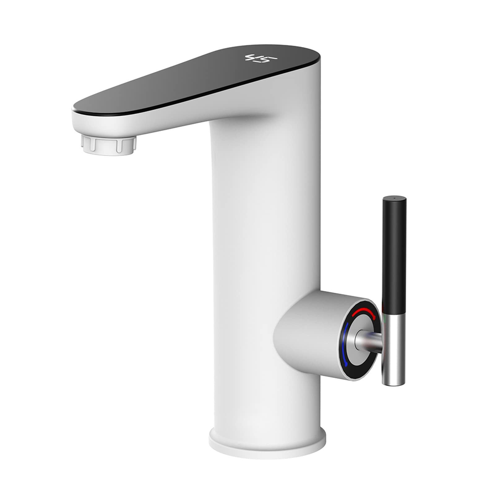 Oihpaw Elektrischer Wasserhahn Wasserhahn mit Durchlauferhitzer,Weiß Waschtischarmatur Küche, 3000W Temperaturanzeige elektrischer Wasserhahn mit Durchlauferhitzer