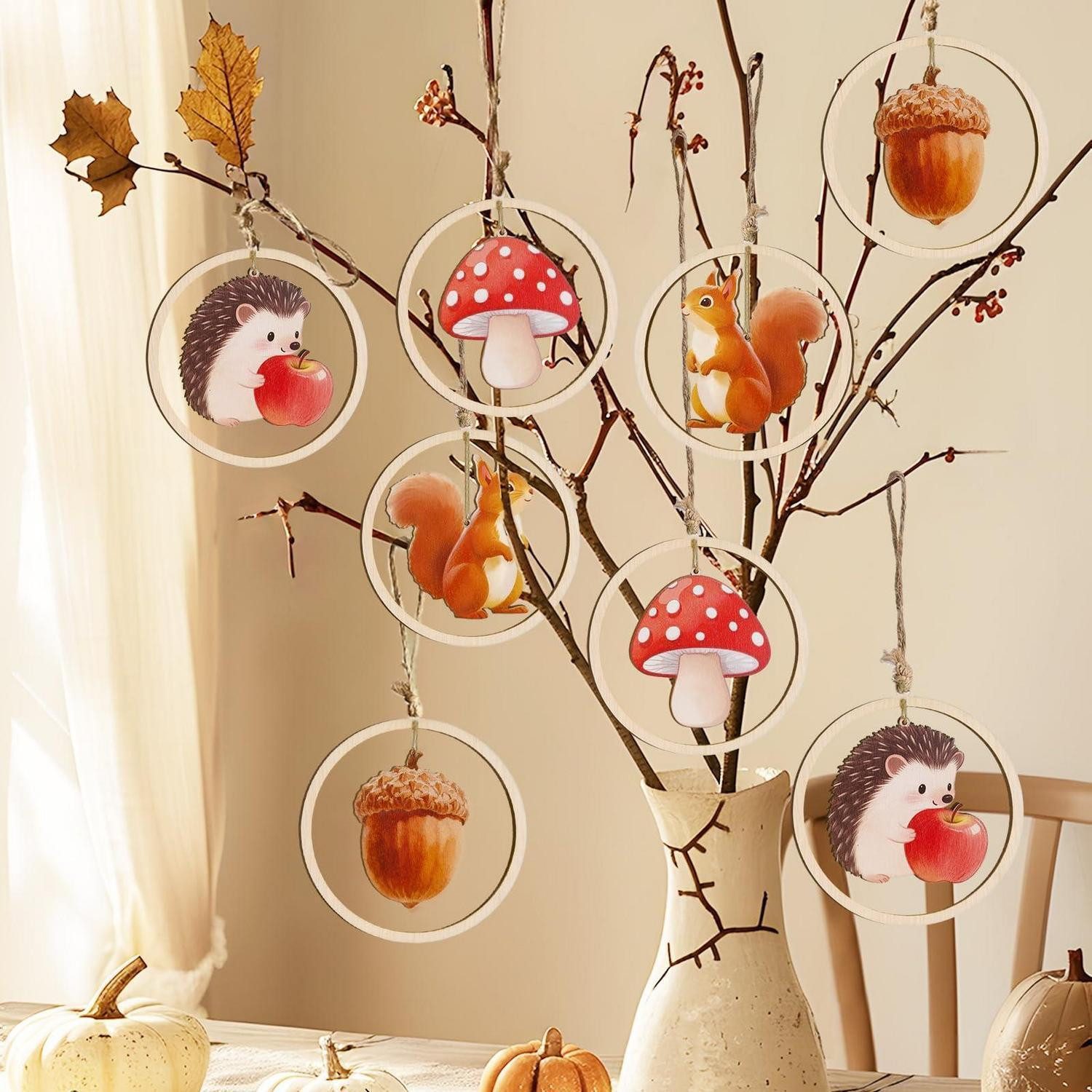 LuxusKollektion Hängedekoration Holz Anhänger Herbst Deko 12er Set