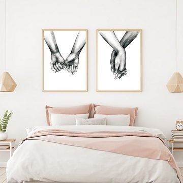 TWSOUL Kunstdruck Hand in Hand Schwarz und Weiß Minimalistische rahmenlose Wandgemälde, Rahmenloses Malkern-Set mit 3 Stück (40 x 50 cm).