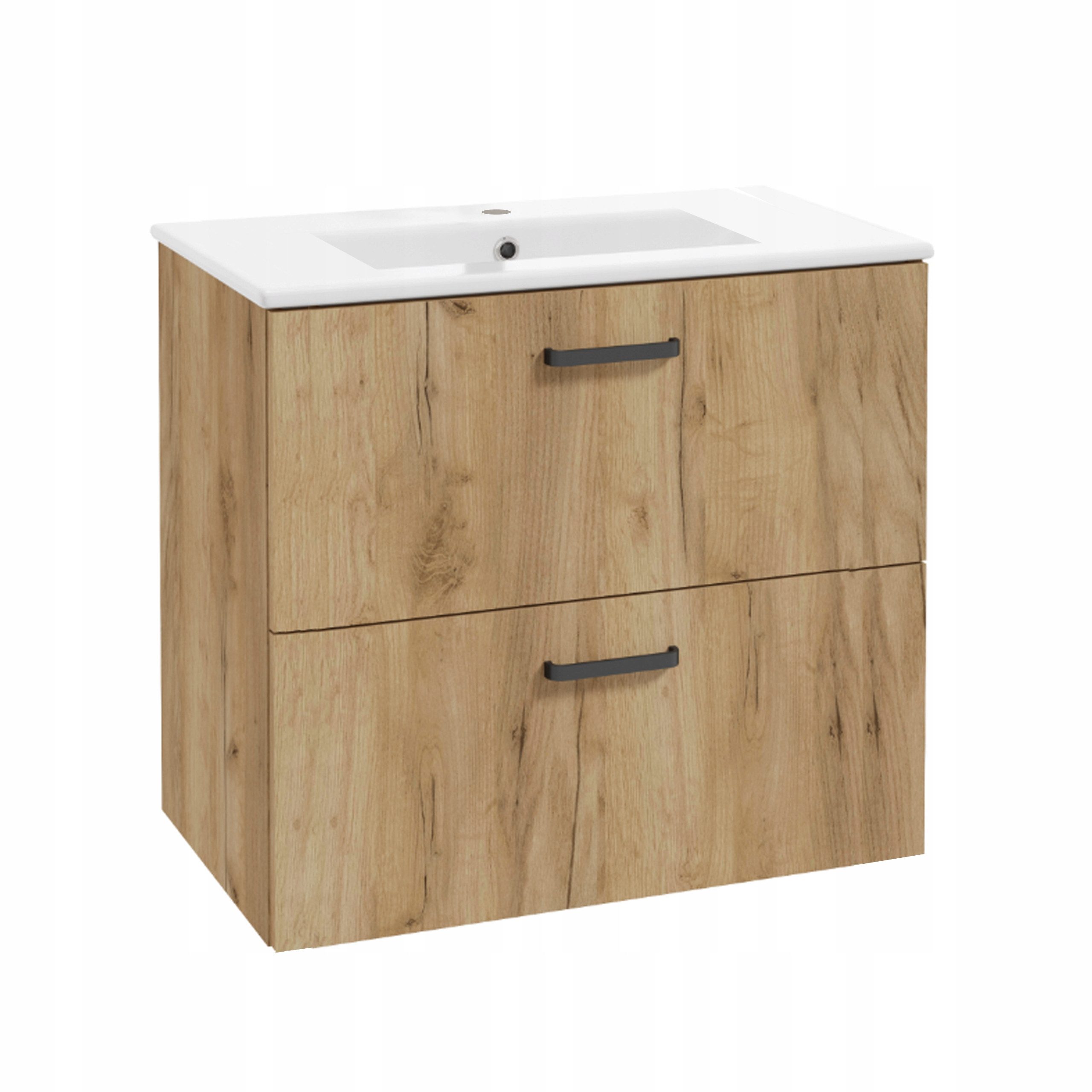 STAMAR Waschtisch Badmöbel Unterschrank 80 cm hängend 2 Schubladen Craft Eiche Gold, Waschbeckenunterschrank Soft-Close Badschrank mit Keramik-Becken