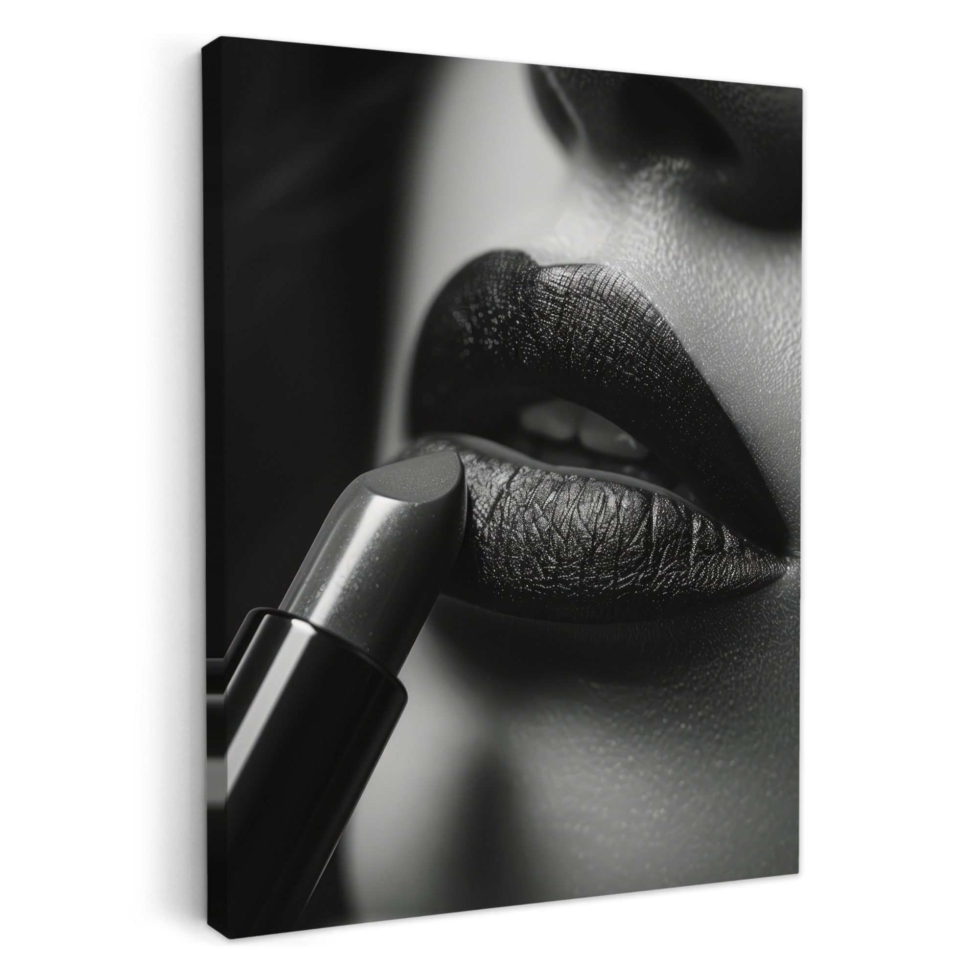 OneMillionCanvasses® Leinwandbild Frau - Lippenstift - Schwarz und weiß - Make-up, Fotodruck (1 St), Badezimmer Deko, Bilder Bad, Gäste WC Wanddeko 30x40 cm