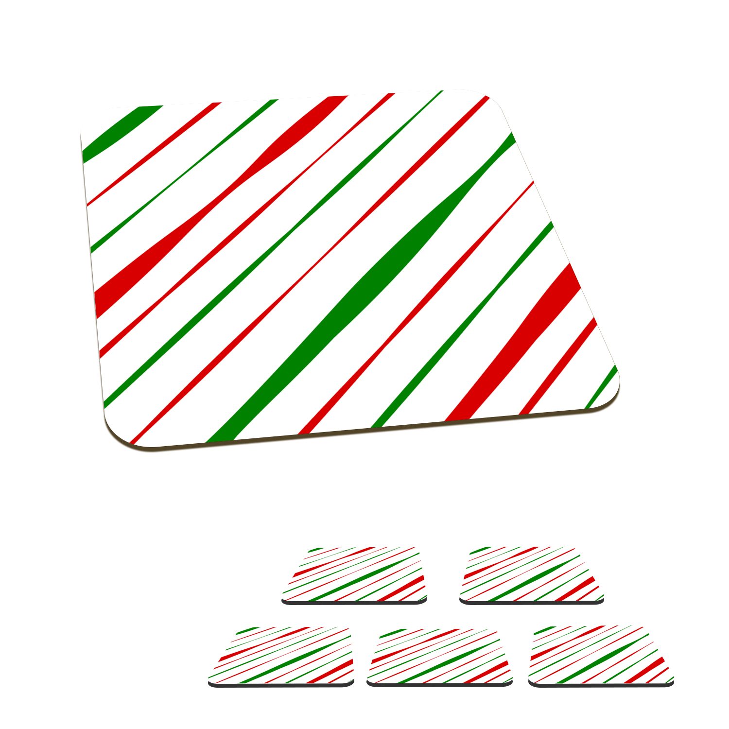 MuchoWow Glasuntersetzer Muster - Weihnachten - Streifen, Zubehör für Gläser, 6-tlg., Glasuntersetzer, Tischuntersetzer, Korkuntersetzer, Untersetzer, Tasse